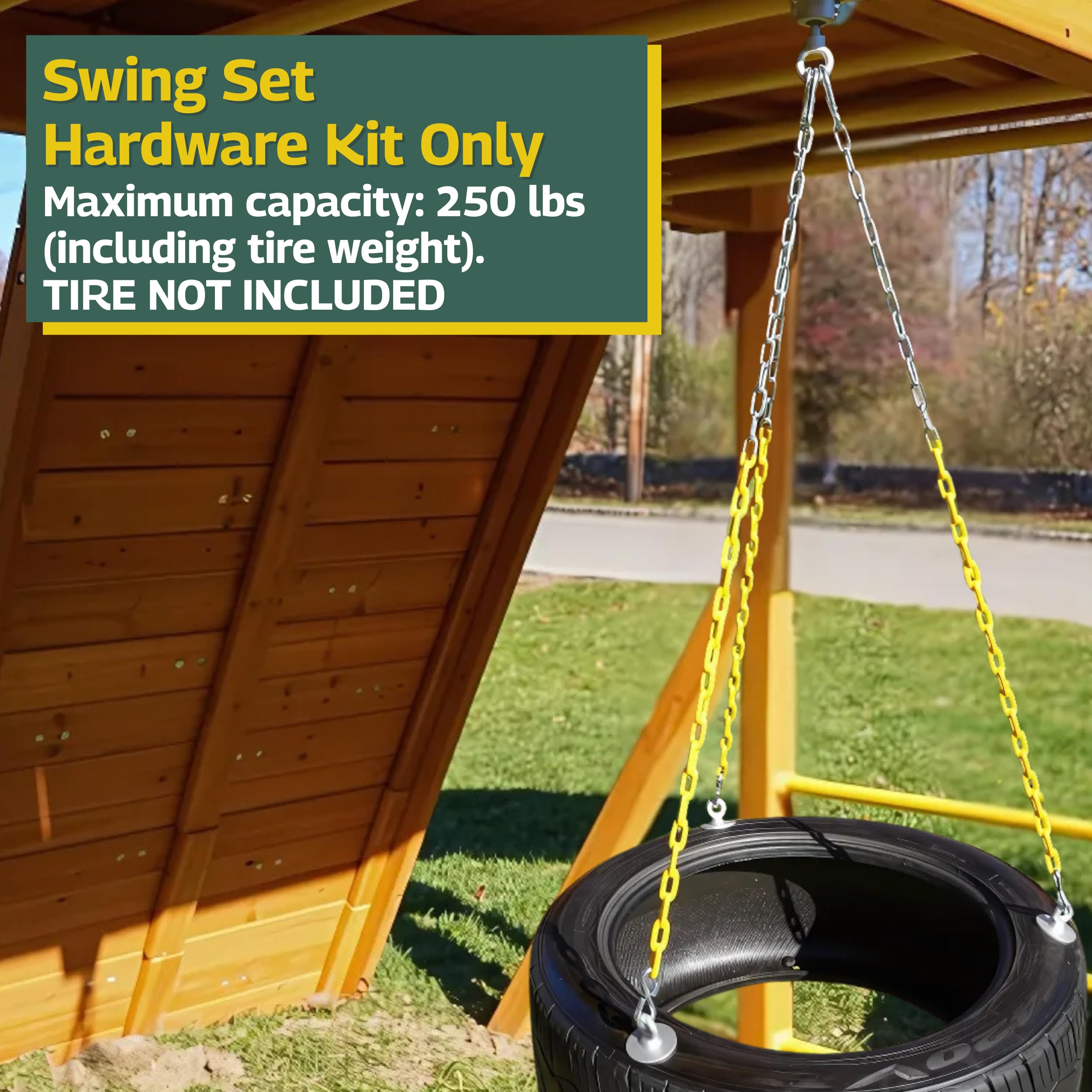 DIY Tire Swing Kit for Tree or Wooden Swing Set Beam | Heavy-Duty Swivel Allows for 360-Degree Spinning | Pinch Free Plastic Coated Chains | Swingset Hardware Kit Only | 250 lb Capacity - Image 7