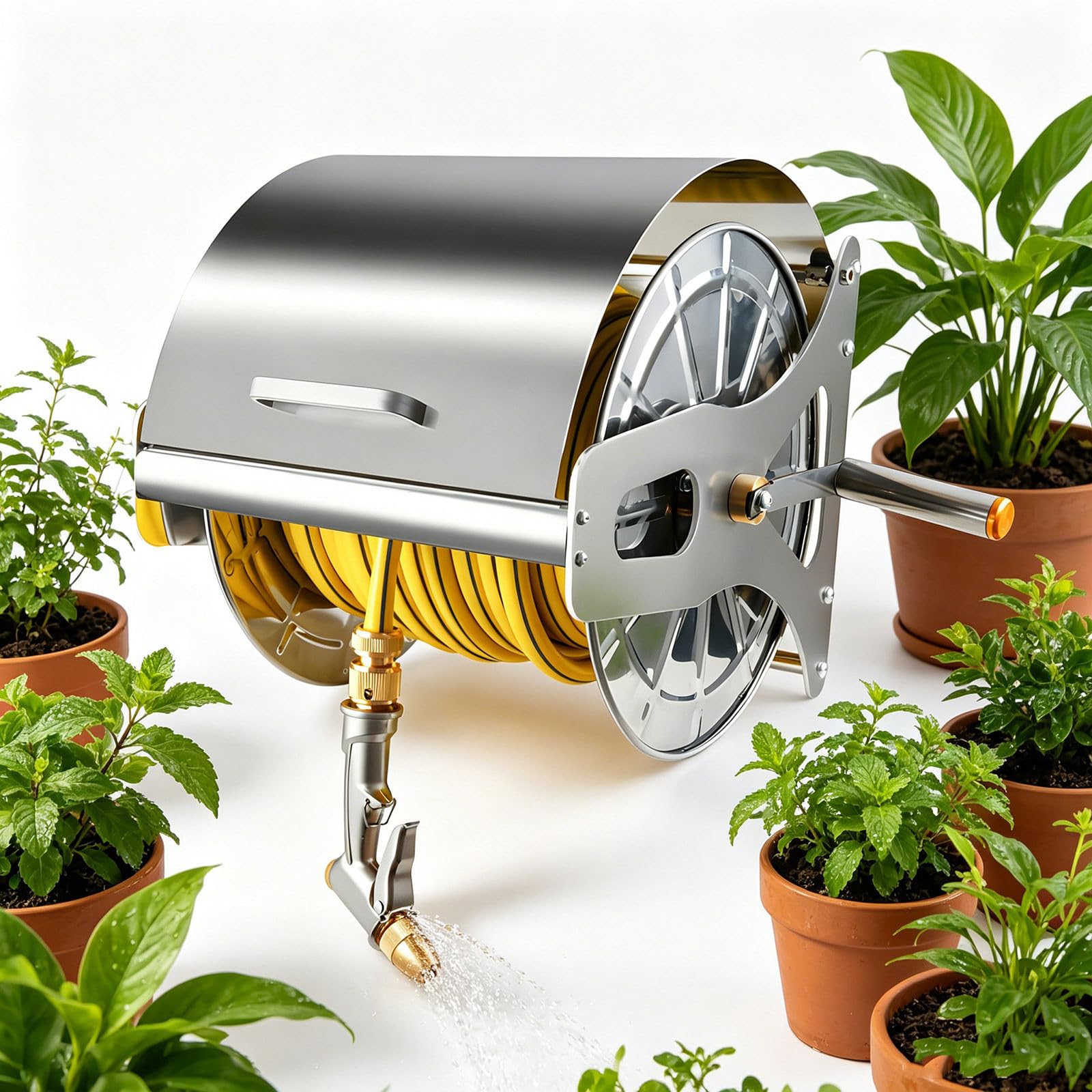 Supporto per Tubo dell'Acqua in Acciaio Inox, Avvolgitubo da Giardino a Parete, Avvolgitubo Portatile, capacità Fino a 50 Metri (1/2 Pollice), Ideale per Giardini, Irrigazione, Prati 30m