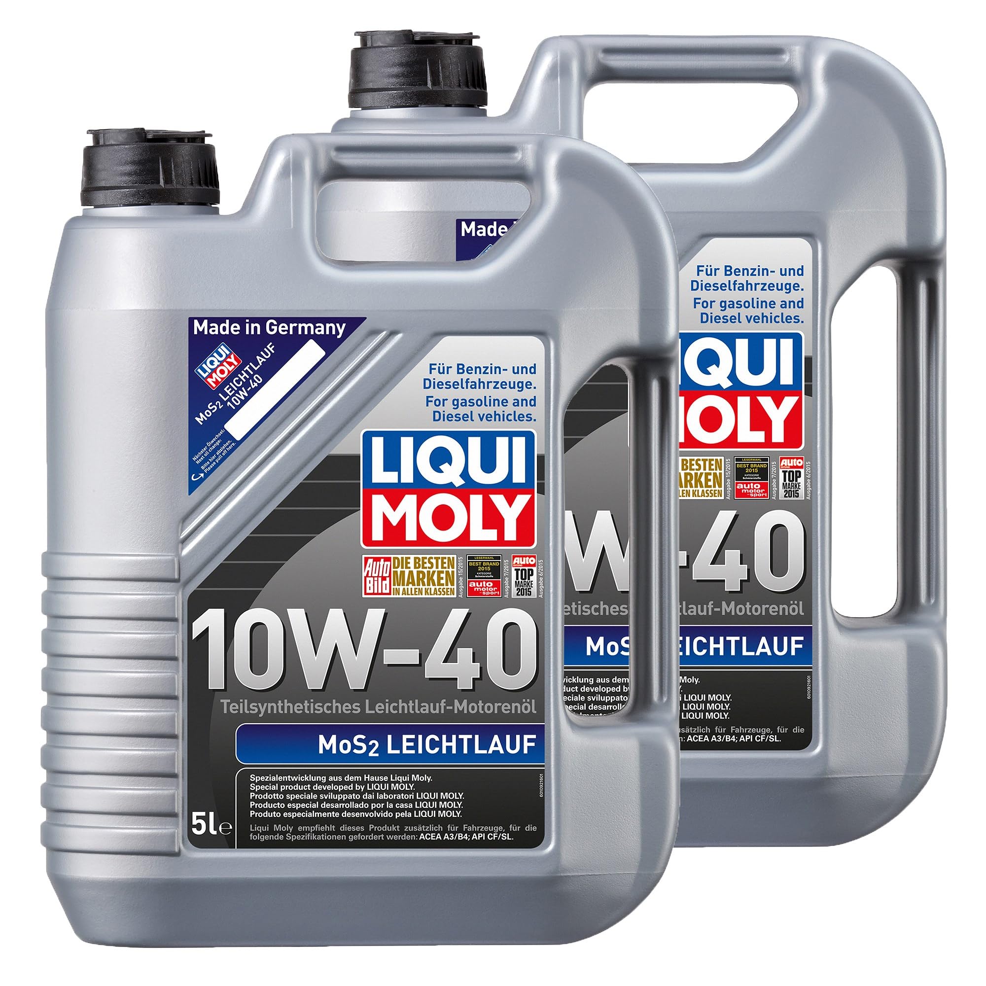 Liqui Moly - Dos garrafas de aceite de motor de alta lubrificación 1092 MoS2, 10W-40