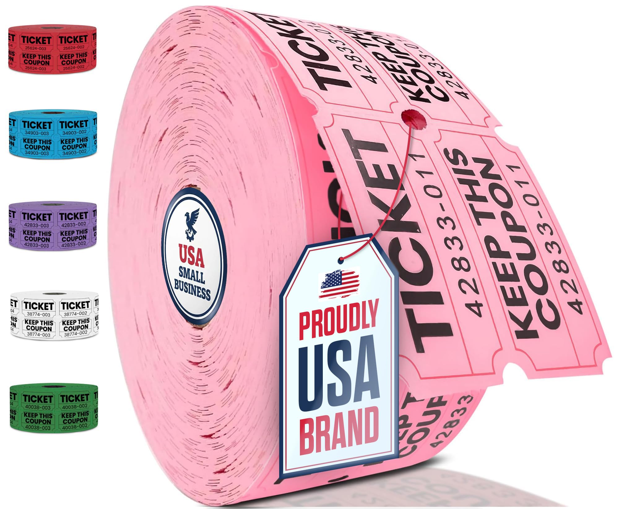 2000 Pcs (1000 Pairs) Raffle Tickets Double Roll, 50/50 Pink Raffle Tickets for Events, Entry, Carnivals, Fundraisers, Classroom Rewards, and Prizes -