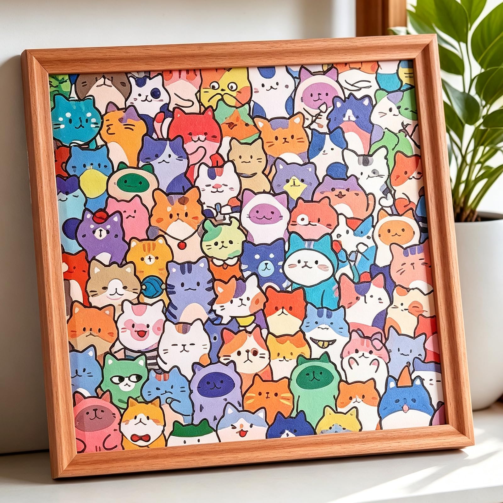 2 PCS SET Cat Puzzles and Mark Pens, Includes A Set of A Detachable Cat Jigsaw Puzzle and 12 Markers, Decorative Cat Shaped Wooden Puzzle for Home Decor and Educational Play