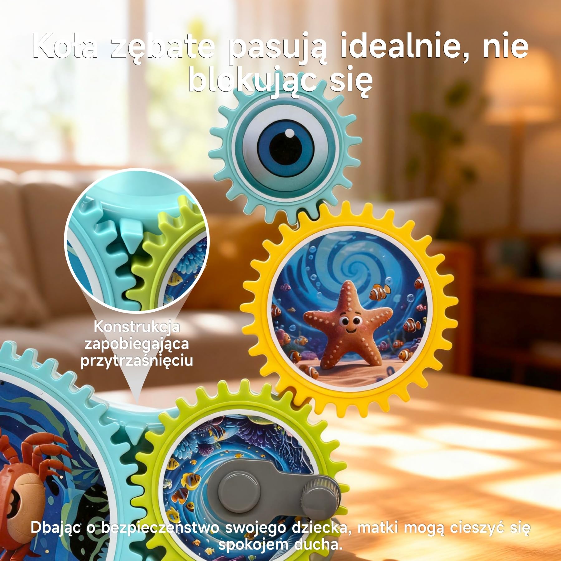 Klocki zębate krab, kreatywna zabawka konstrukcyjna z ruchem bocznym, muzyką i światłem, Montessori sensoryczna edukacyjna z wykrywaniem przeszkód, dla dzieci od 3 lat
