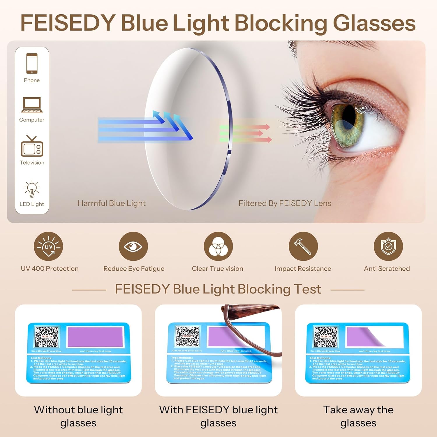 FEISEDY Blue Light Blocking Glasses for Women Men with TR90, Anti Eyestrain and Glare to TVs Phone Computer Gaming B0370