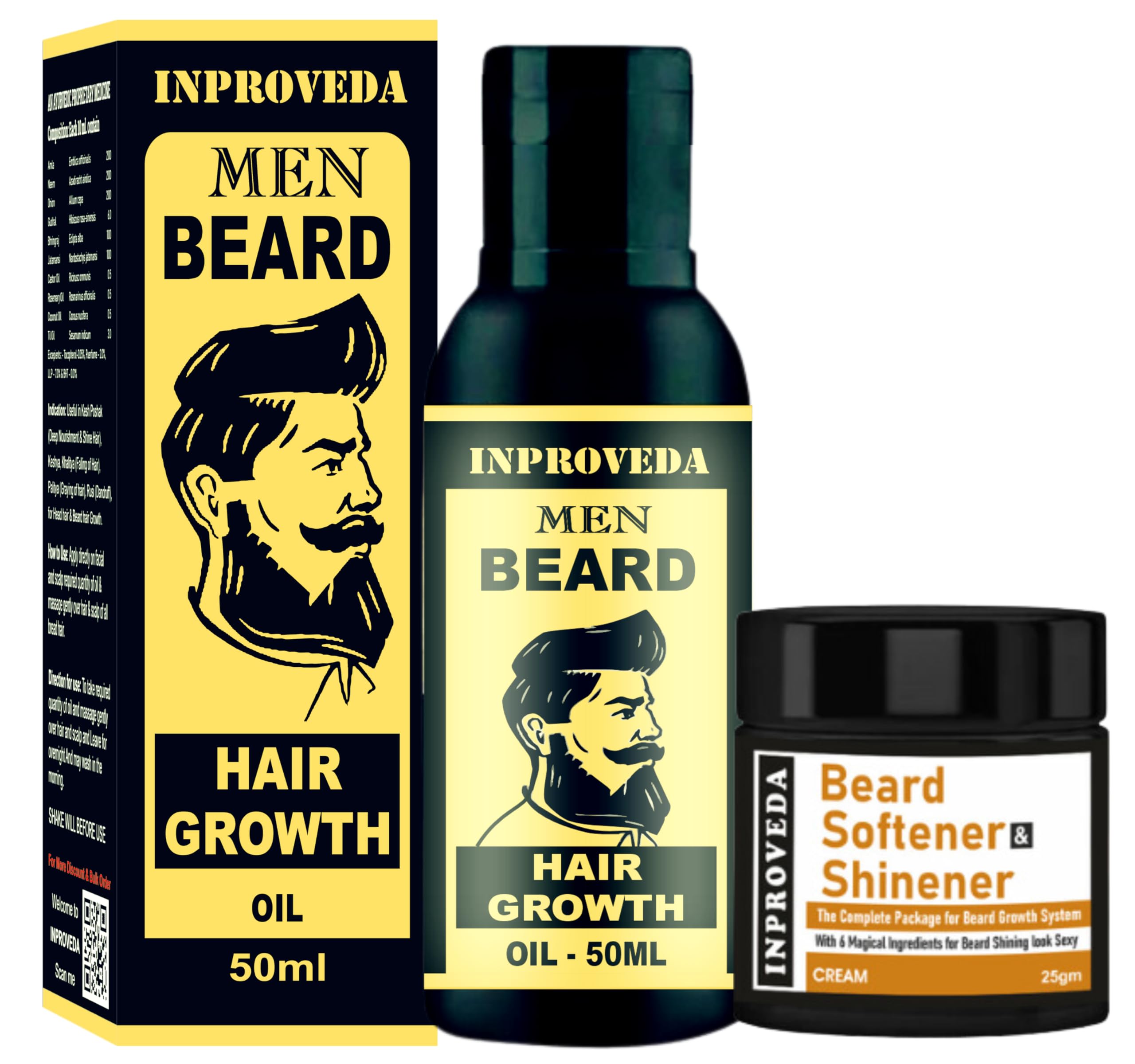 Inproveda Men Beard Hair Growth Oil | Natural Oil for beard growth oil, longer, best for curly, smooth, patchy, grey hair to black & fast growth soft shine combo New Beard for Men 50ml (B0DCS733SF) Amazon Price History, Amazon Price Tracker