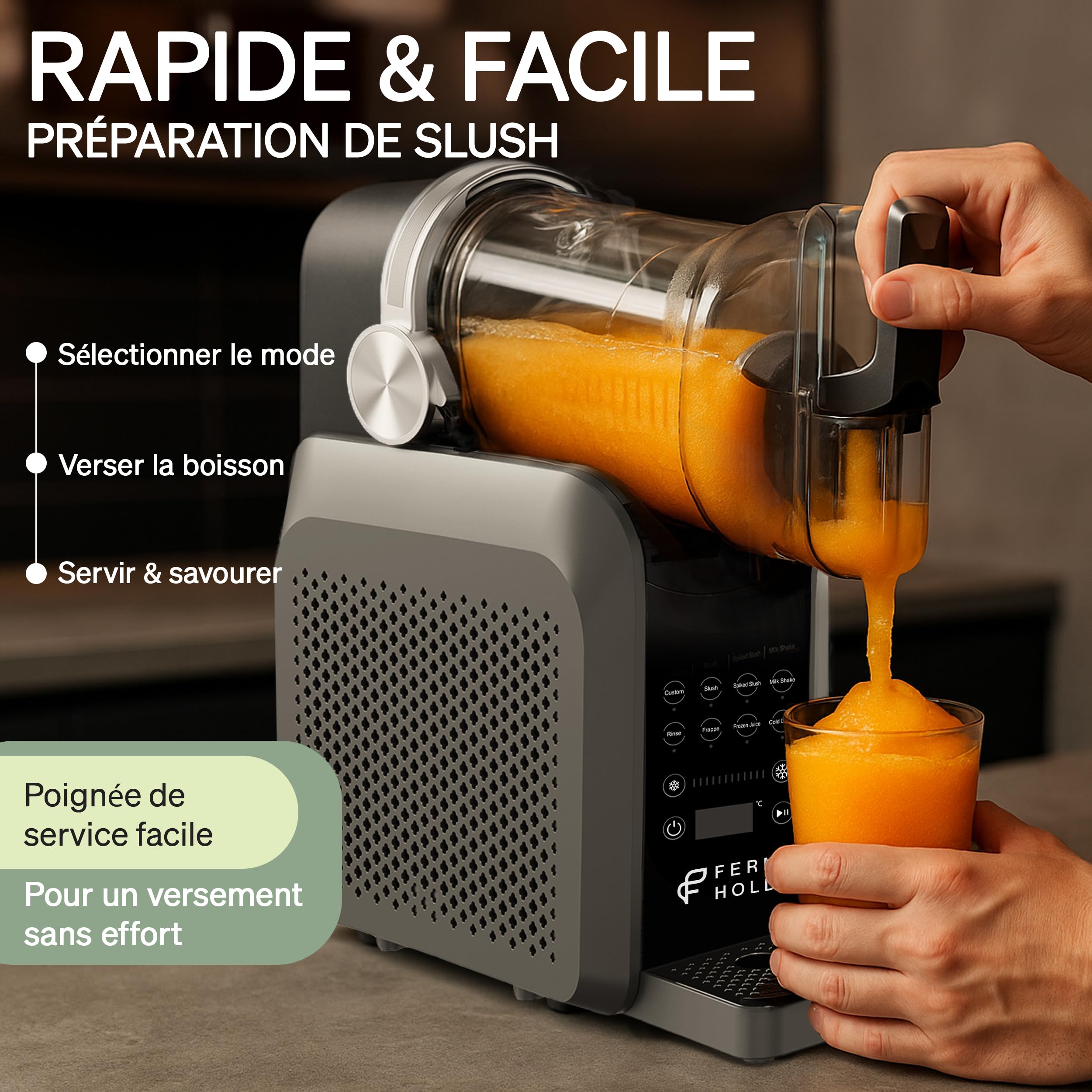 Machine à Granité 2,6 L, 7 en 1, sans glaçons – Machine à Slush avec écran LED & 7 programmes pour granité, frappé, milkshake, cocktails glacés, jus et boissons fraîches