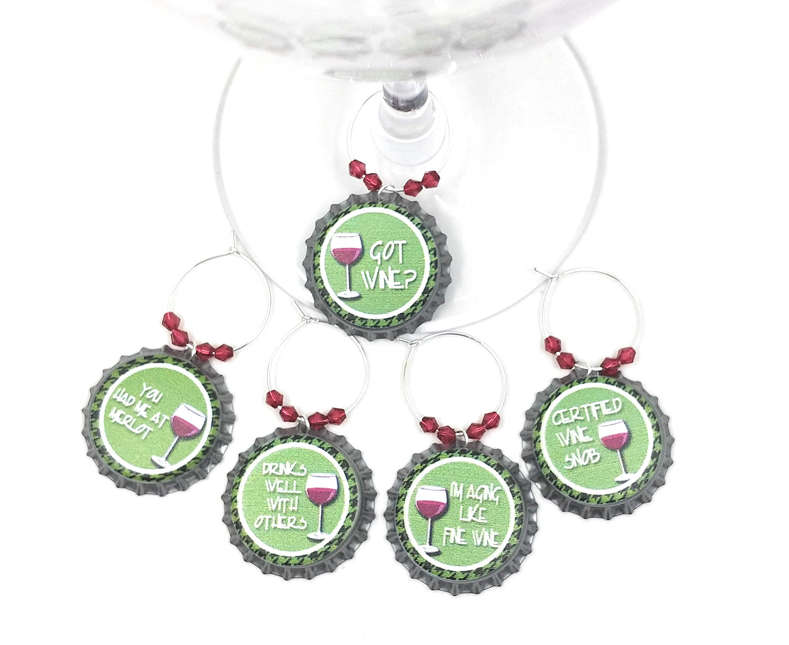Girl's Night Wine Charms, Wine Charms For All Occasions and Parties, Glass Tag Identifiers, Glass Markers For Any Party - Bottle Cap Wine Charms - 5/pack wine charms
