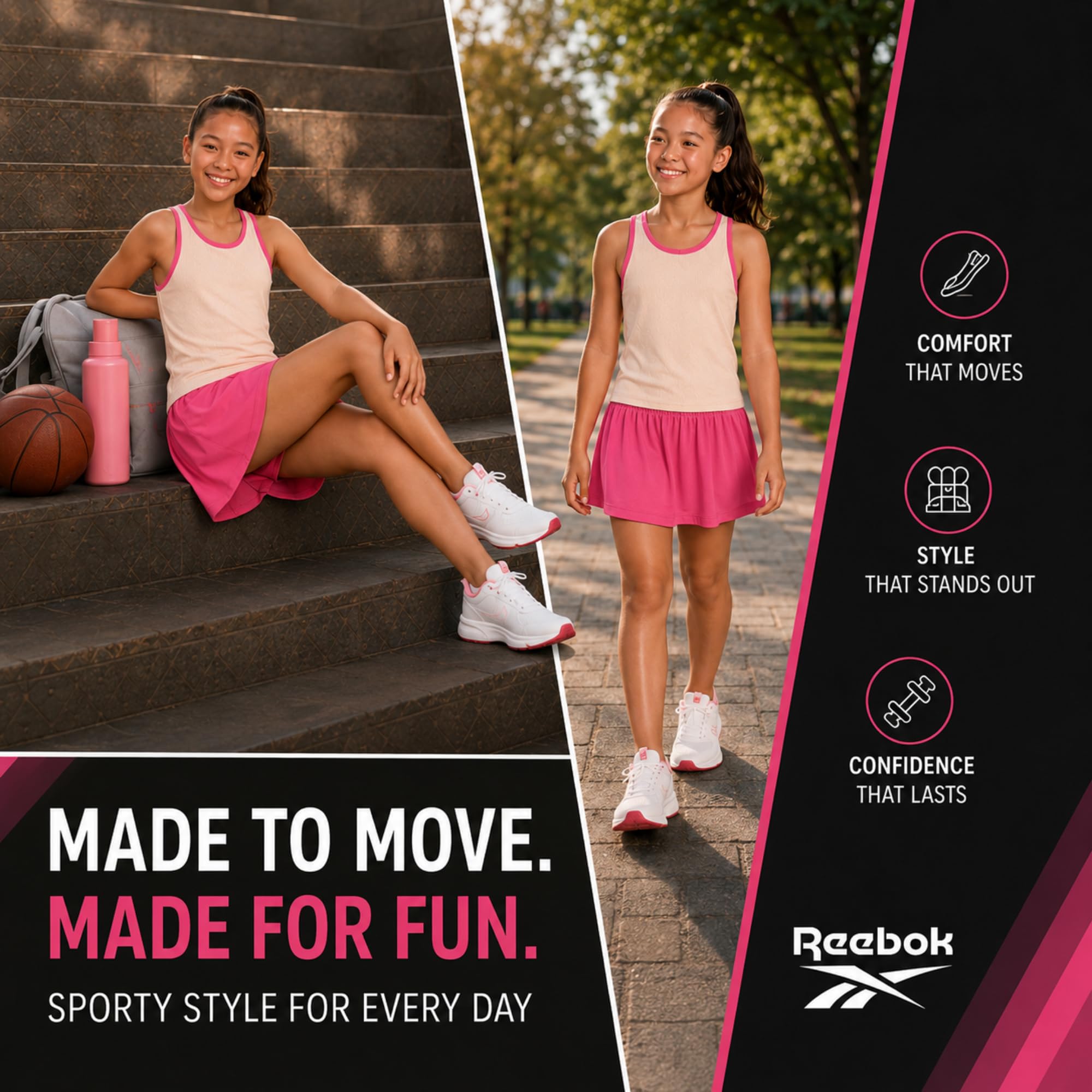 Reebok Conjunto de pantalones cortos para niña, 2 piezas, de punto acanalado, sin mangas y pantalones cortos de mariposa con cordón (tallas: 7-12)