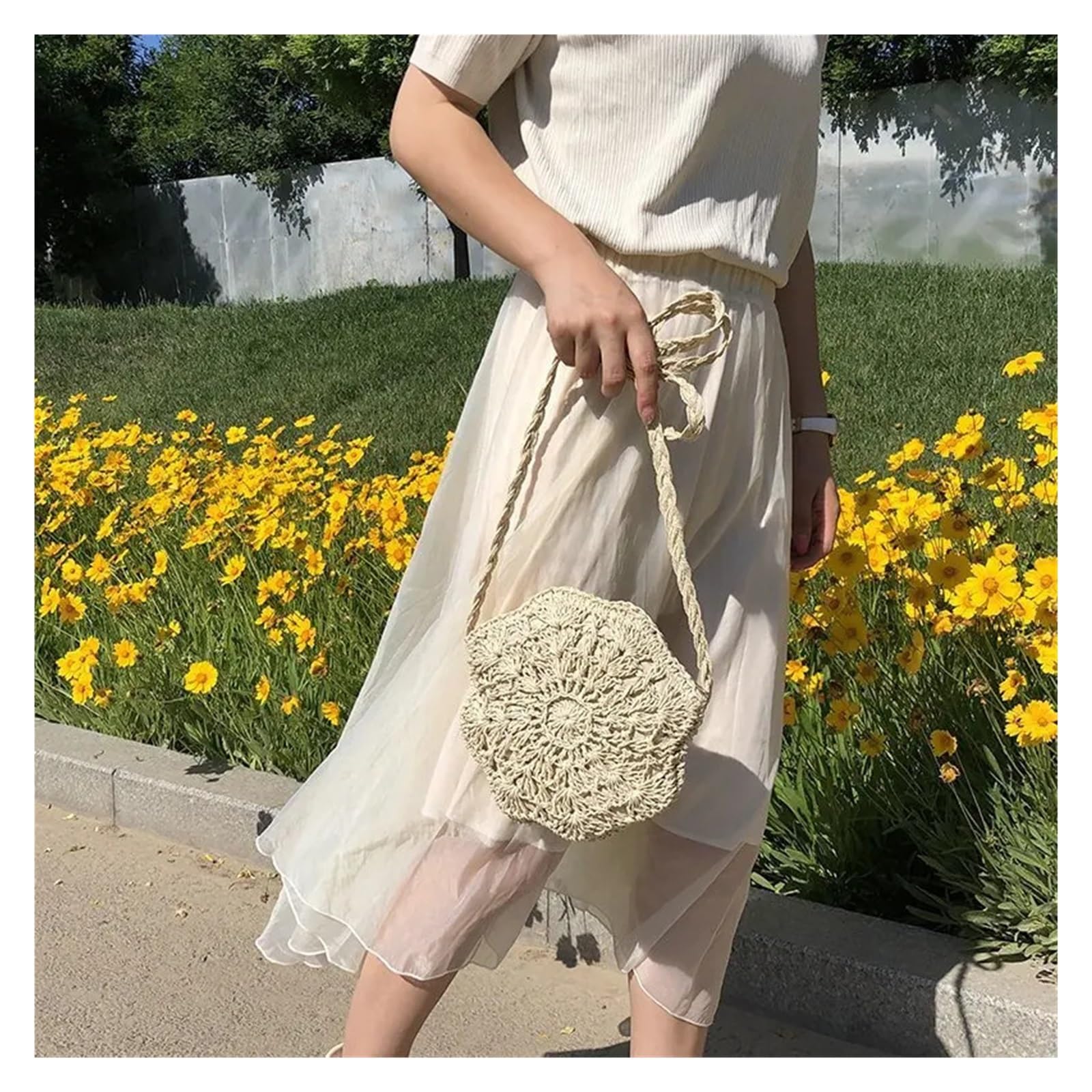 Bolso Redondo de Ratán Trenzado Bolsos bandolera redondos de paja