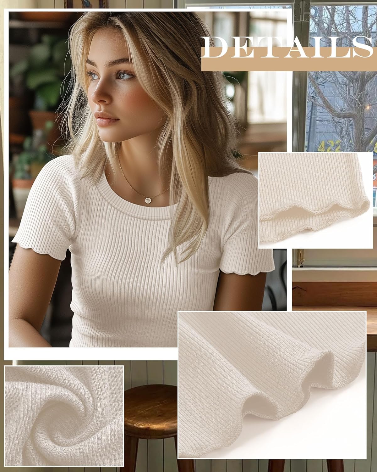 Huukeay 3 Pack Women's Ribbed Knit Crop Tops Lettuce Trim Round Neck Short Sleeve Shirts Summer Slim Fitted Casual Basic Tees - Image 2