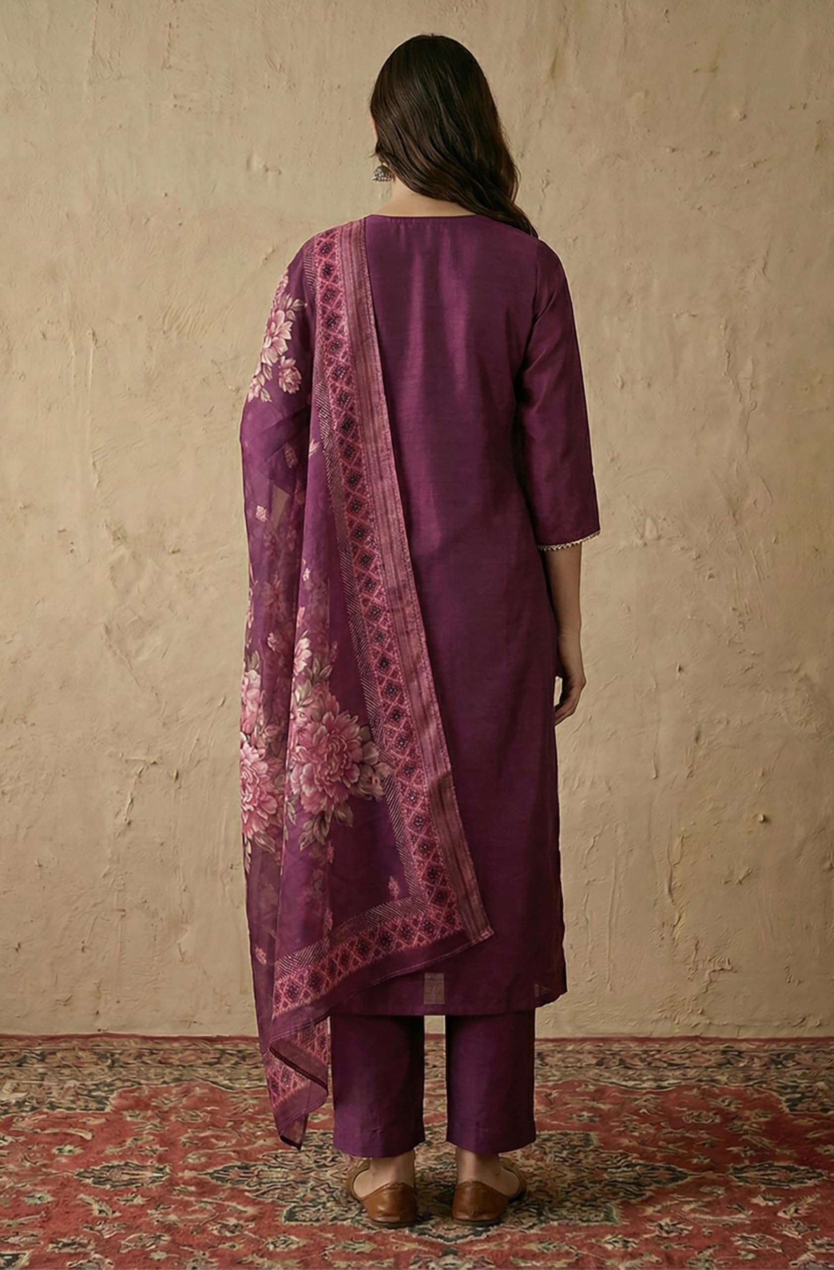 Janasya Women's Silk Blend Straight Kurta Set with Printed Dupatta product image 3