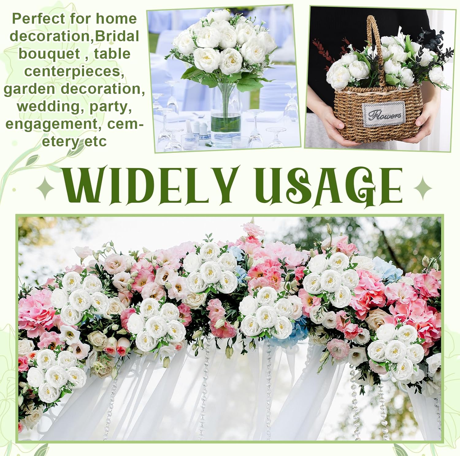 8 Pack White Peonies Artificial Flowers, Fake Silk Hydrangea Bouquet for Bridal Wedding Home Table Decor Reusable Dining Opening Ceremony Birthday Arrangement Faux Floral - Image 4