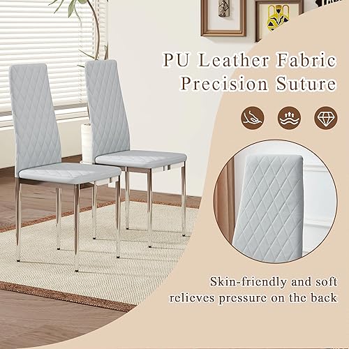 Miniatura 4 de Juego de 4 sillas de comedor modernas, sillas de cocina tapizadas minimalistas con respaldo alto, sillas laterales sin brazos con patas de metal