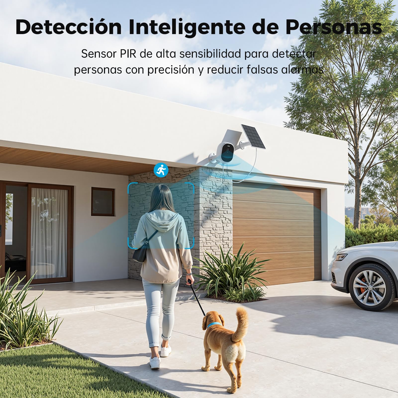 Woox Camara Vigilancia WiFi Exterior Solar 2.5K 4MP, Cámara Vigilância sin Cables con Batería, Visión Nocturna en Color, Detección PIR de Personas, IP65, 2.4GHz (Blanco)