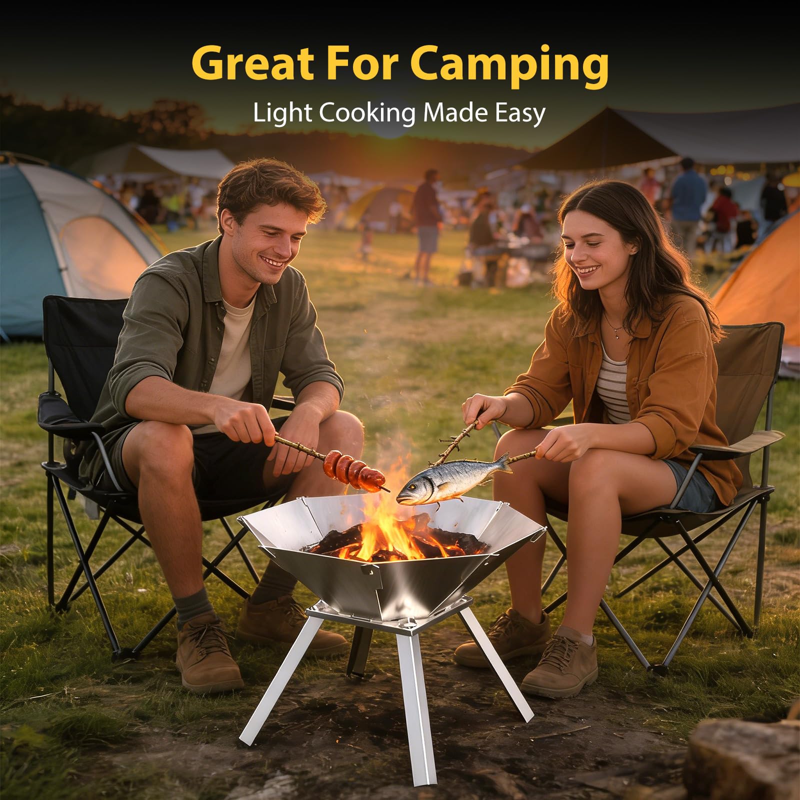 Feuerschale Camping Oktagon, Schnell aufgebaut Feuerschale Edelstahl, Faltbares Feuerstelle perfekt für den mobilen Einsatz, Campingfeuer für Terrasse, Outdoor-BBQ und Lagerfeuer