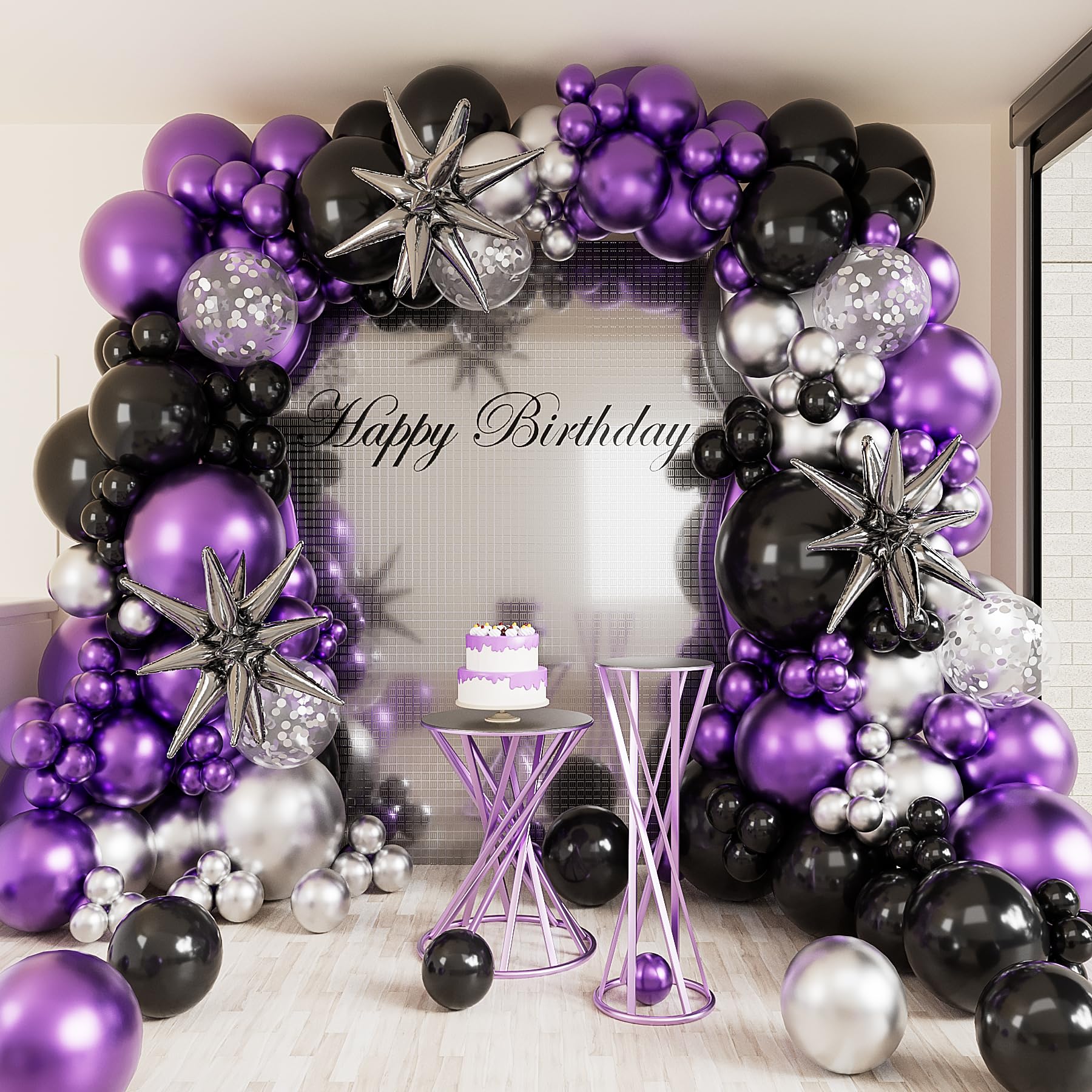 Metallic Purple Balloon Garland Arch Kit,127Pcs Metallic Purple Balloon Sliver Confetti Balloon for Graduation Baby Shower Birthday Wedding Gender