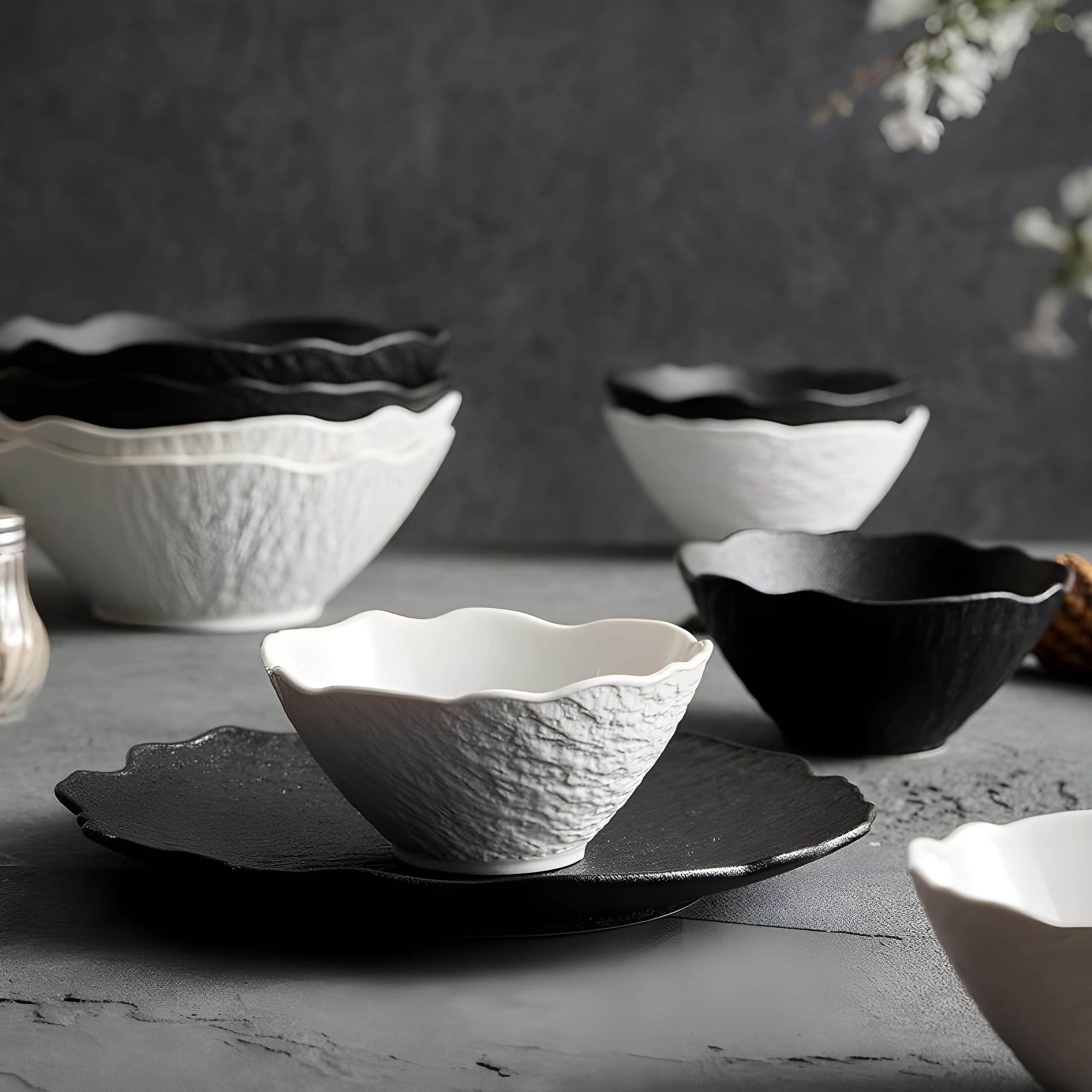 Genérico Vajillas Completas Platos Vajilla Vajillas Completas Modernas Juego De Vajilla Blanca Y Negra con Diseño De Patrón De Piedra Estilo Simple (40 Pieces Mixed)