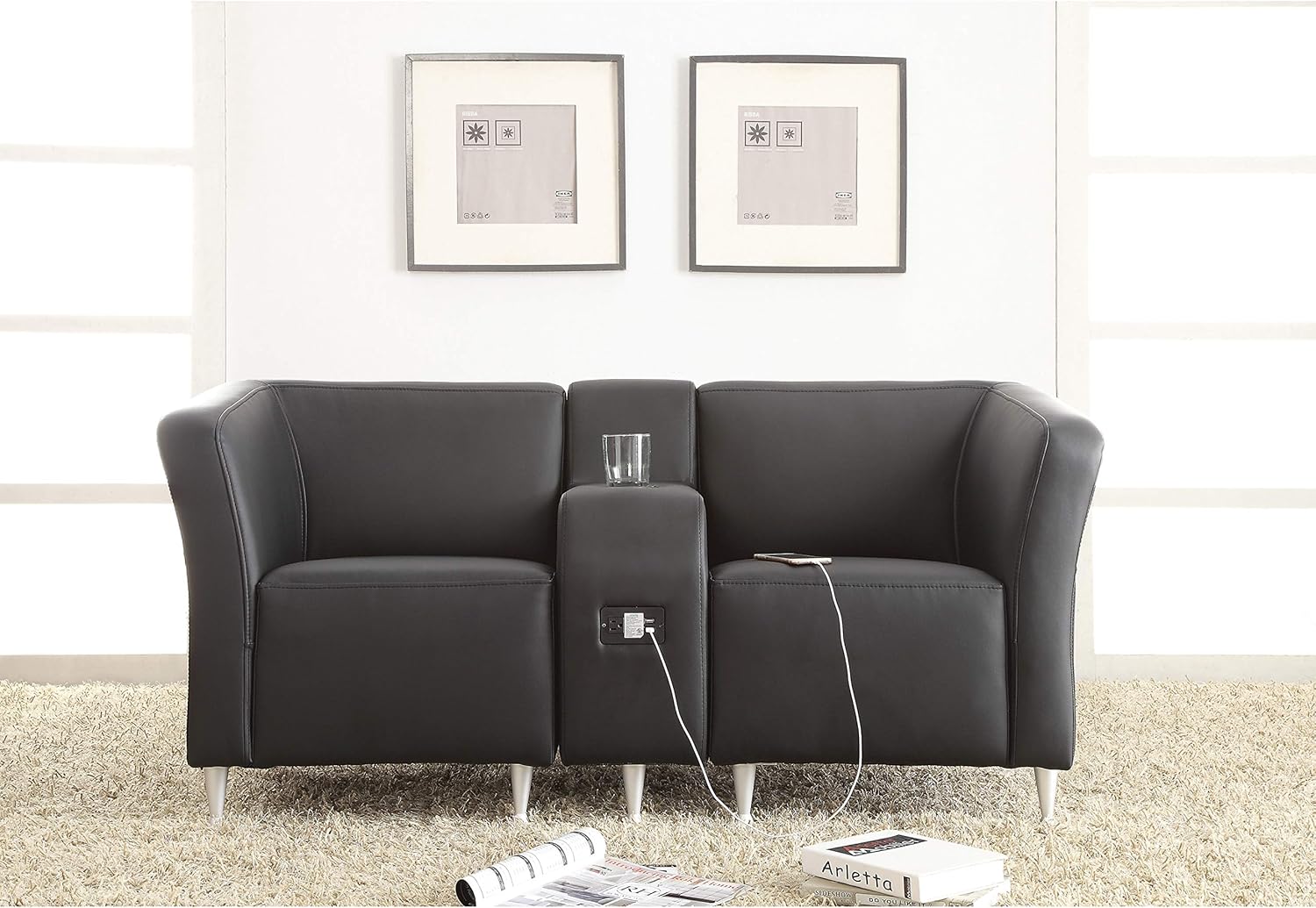 Lorell Fuze Modular Series Black Leather Guest Seating