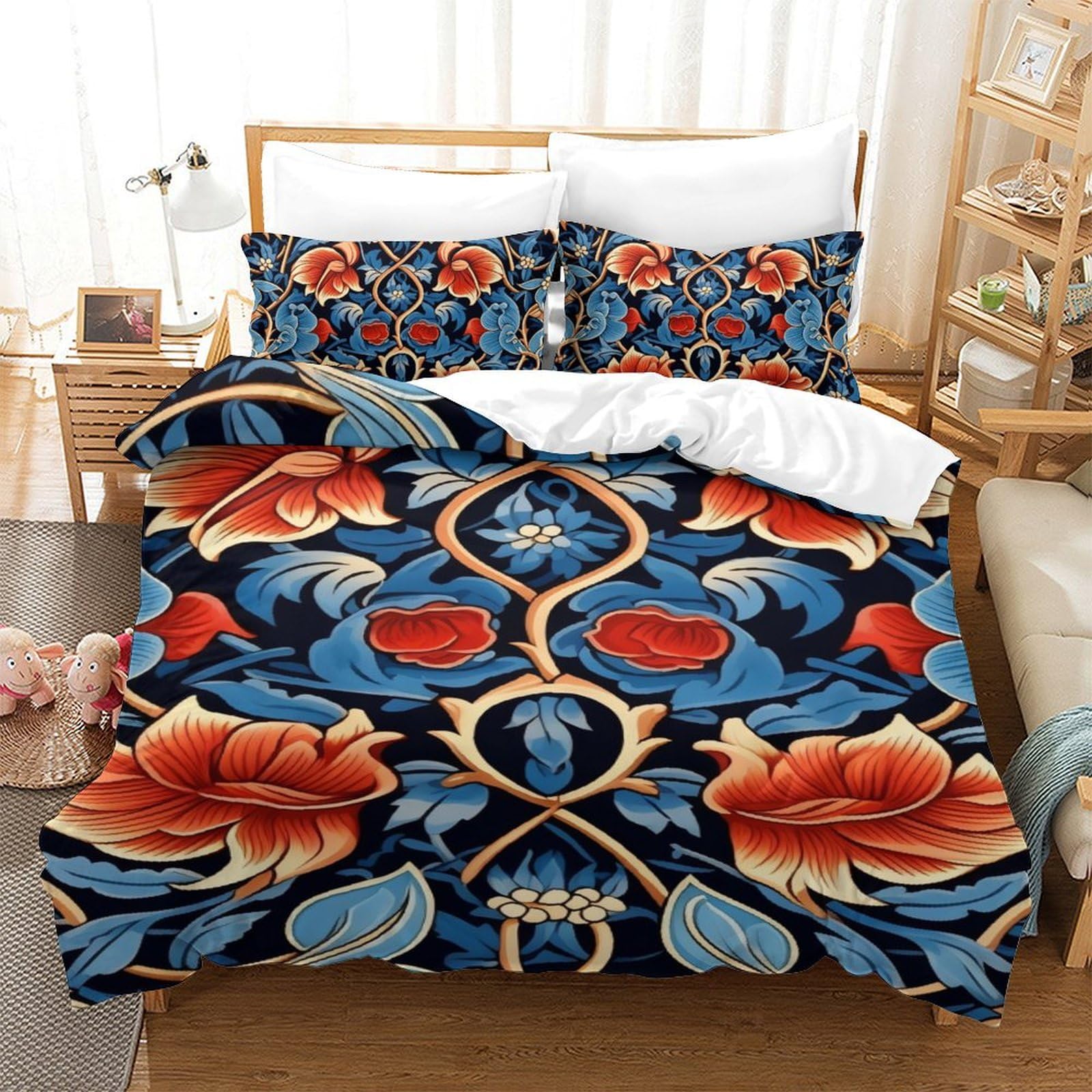 Housse de couette tulipes 3D anti-plis et facile à laver pour lit simple