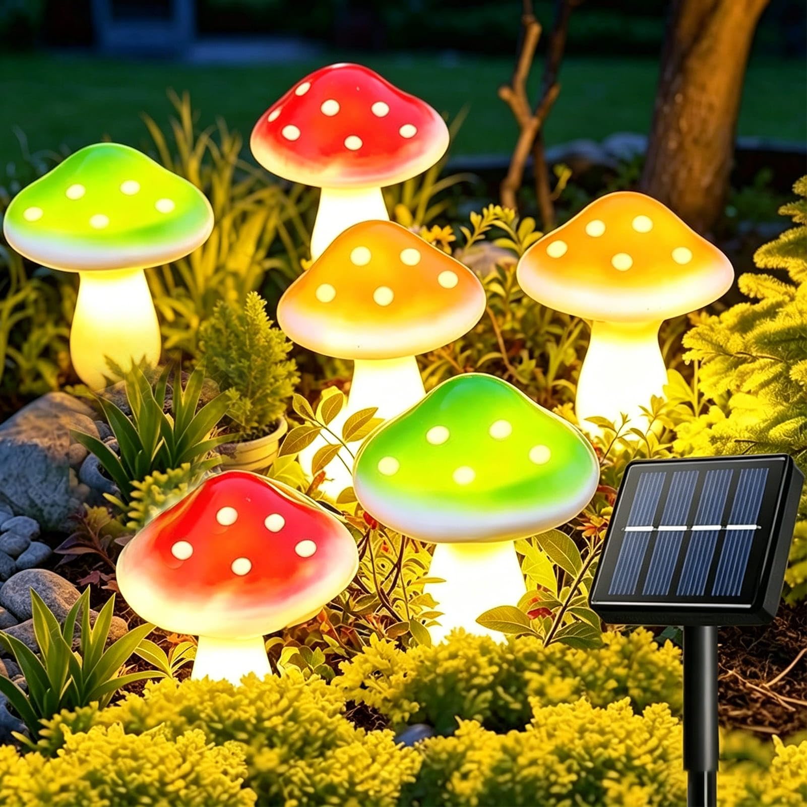 Dekofun 6 LED Garden Ornaments Outdoor, 8 Modes Mushroom Solar Lights, Waterproof Solar Mushroom Garden Lights for Pathway Patio Yard Grave Landscape Backyard Fence Wedding Gifts Outdoor Decorations