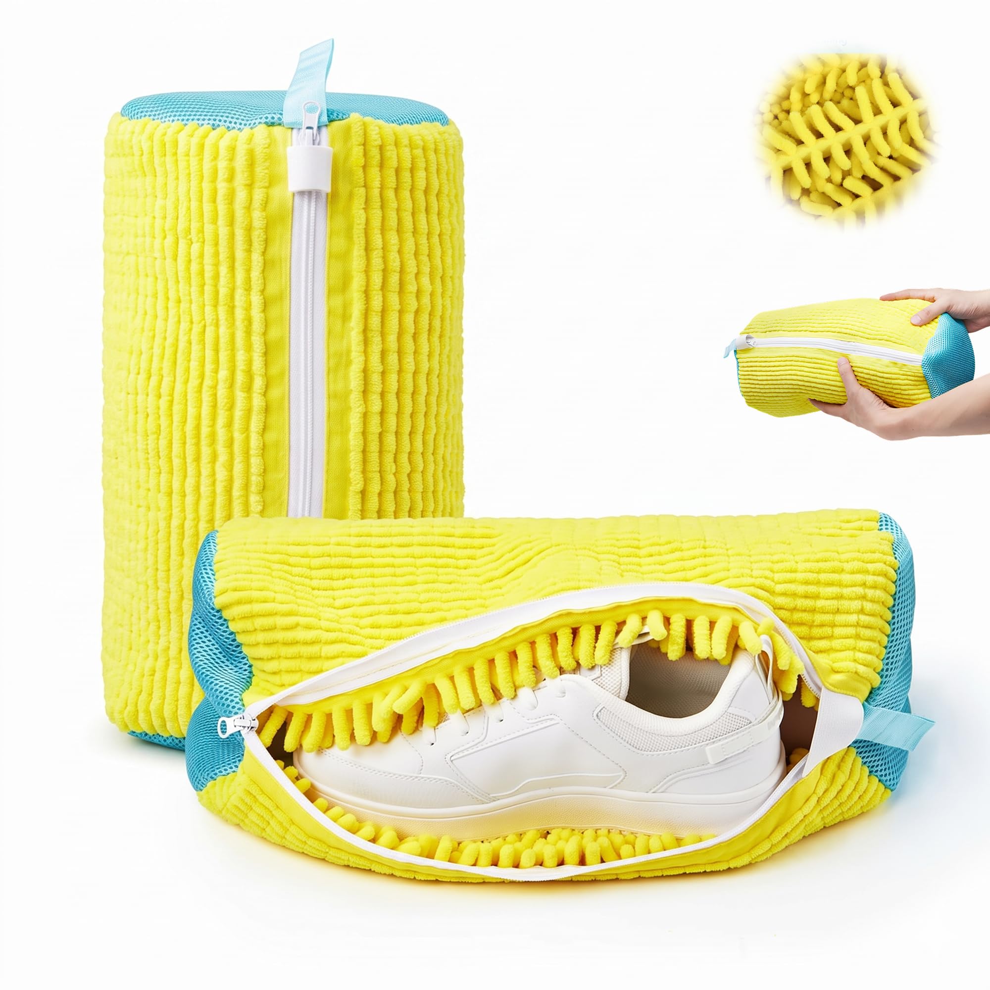 HIOPA Shoe Washing Machine Bag Reusable Laundry Shoe Bag for Washer and Dryer 360 Degree Deep Cleaning Mesh Shoe Wash Bag with Durable Zipper for Sneakers Delicates and All Shoe Types (Yellow)-image-26