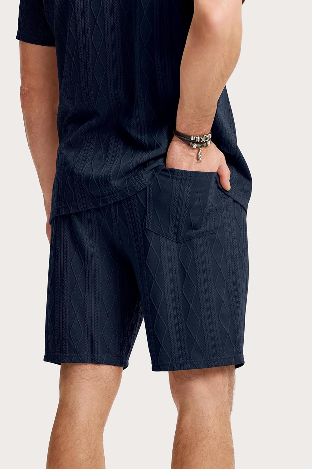 JMIERR Mens 2026 Casual 2 Piece Outfits Lounge Sets Jacquard Knit Short Sets Golf Short Sleeve Outfits for Beach Vacation