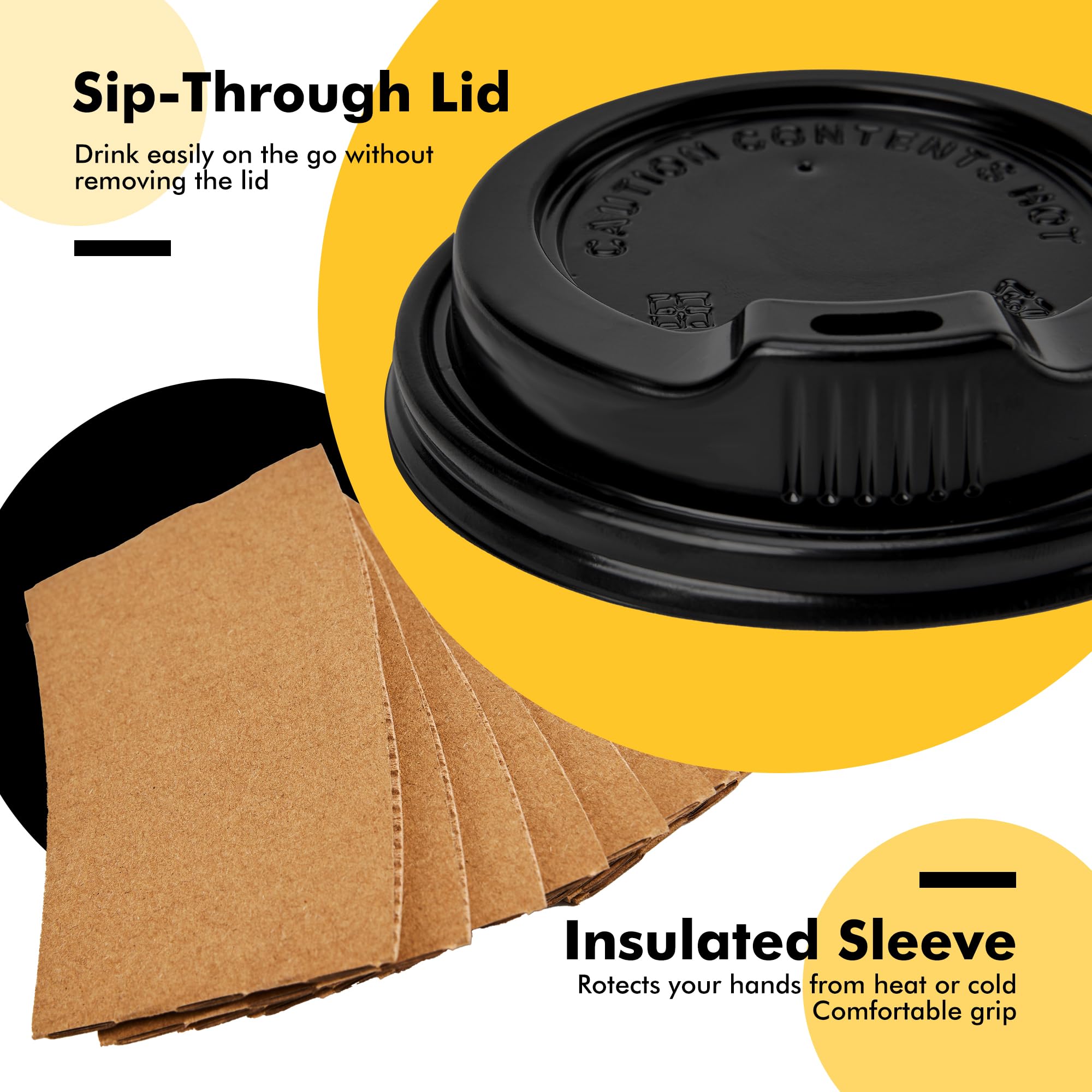 RACETOP Coffee Cups with Lids 12 oz 100 Pack, Black Cups with Sleeves — Amazon image 4