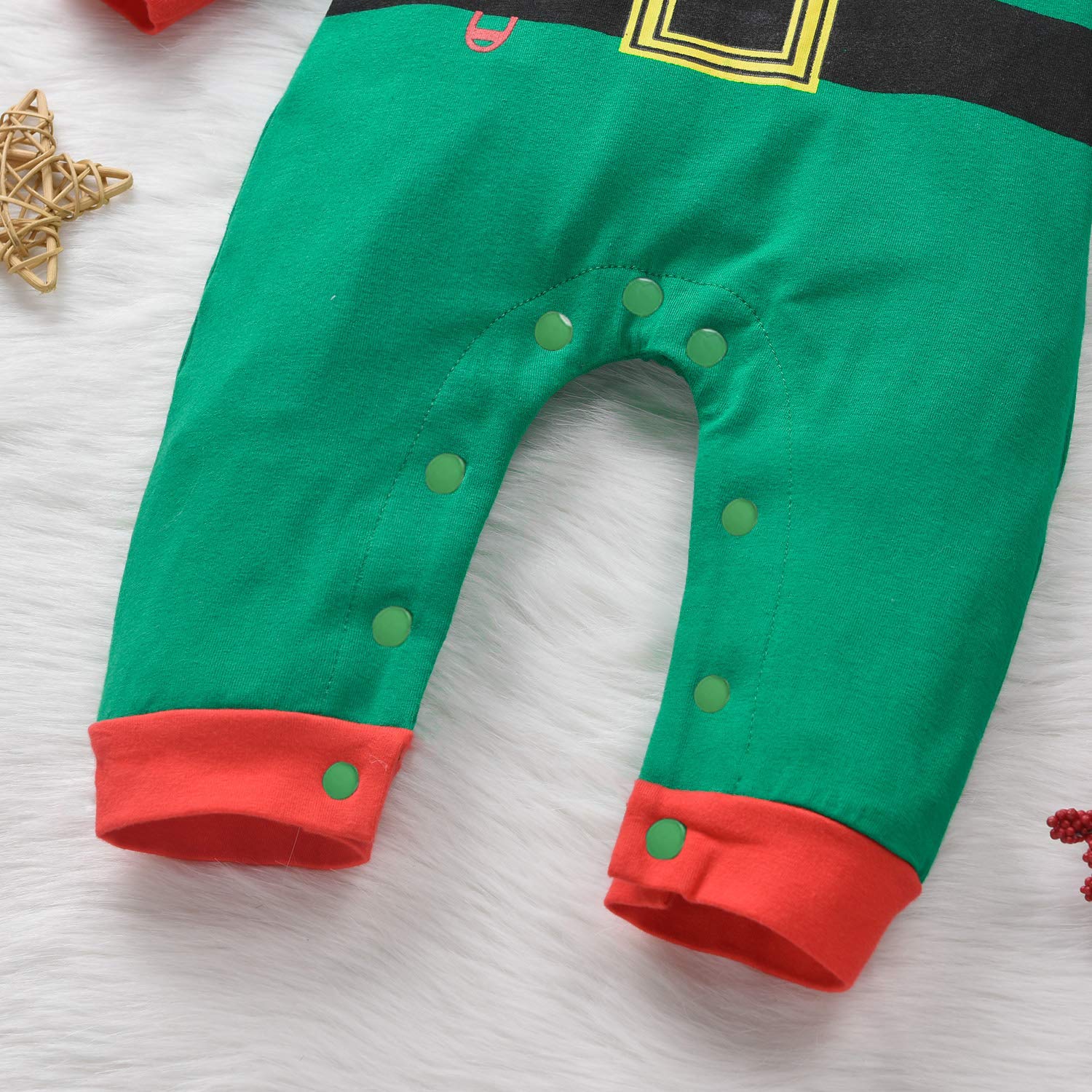 T TALENTBABY Weihnachten Kostüm Baby Kleidung Mädchen Jungen 0-3 Monate, Baby Overall Winter, Christmas Santa Elf Babykleidung Strampler, Grün Walkoverall Outfit, Neugeborenen Geschenk Set