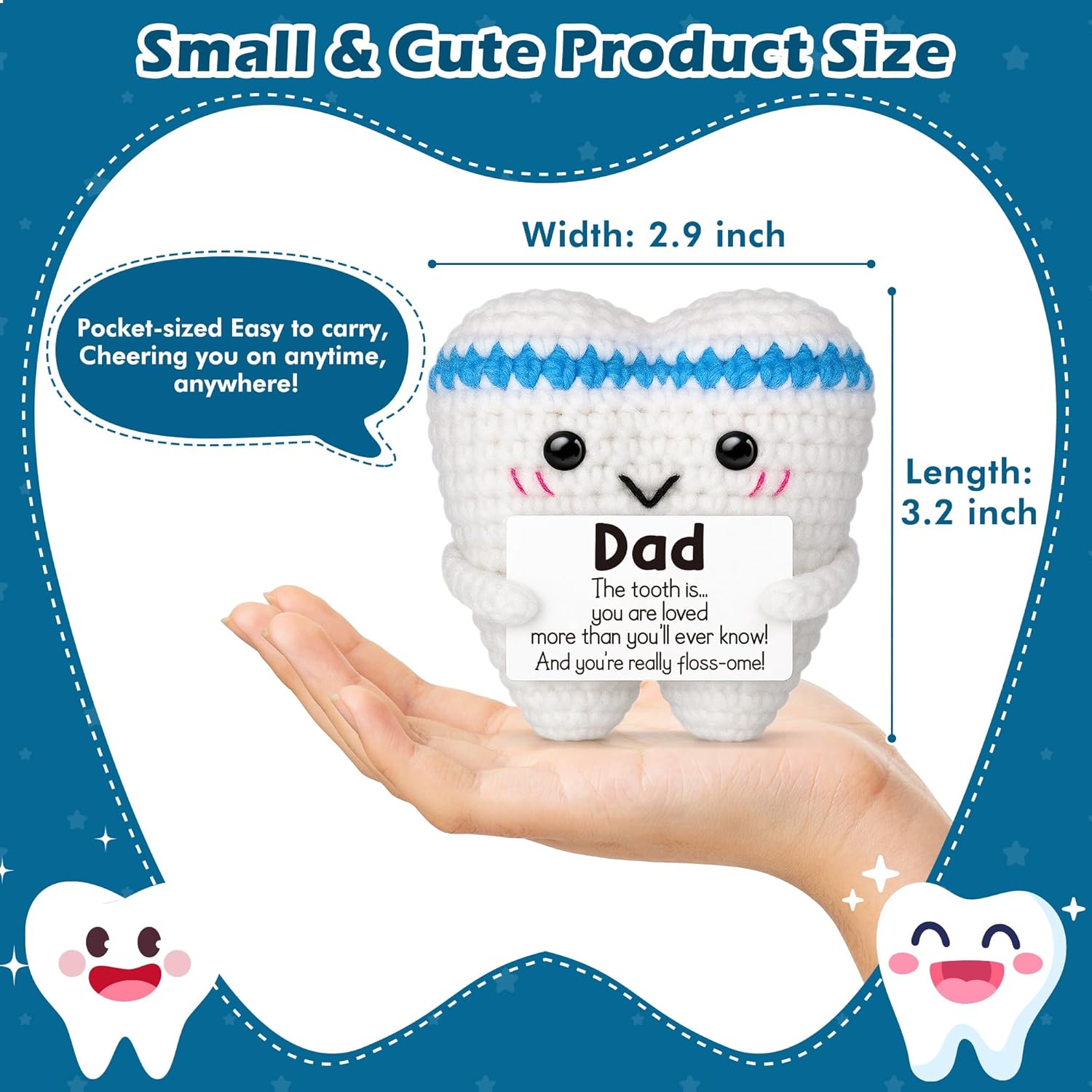 Dad Gifts from Daughter Son Wife,Valentines Day Birthday Gifts for Dad Men,National Dentist Day Fathers Day Present for Dads Papa,Cute Handmade Crochet Tooth Doll Office Decor,Funny Small Keepsake