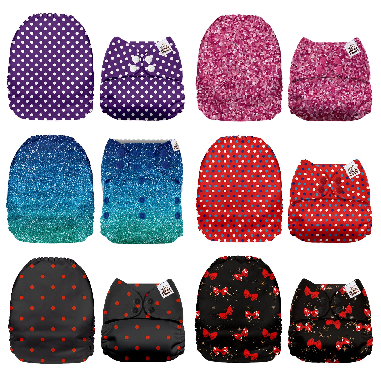 Mama Koala 1.0 Cloth Diapers for Babies, 6 Pack Pocket Shell Only (NO Inserts) - One Size Washable and Reusable Pocket Diapers for Newborns and Toddlers - 160088
