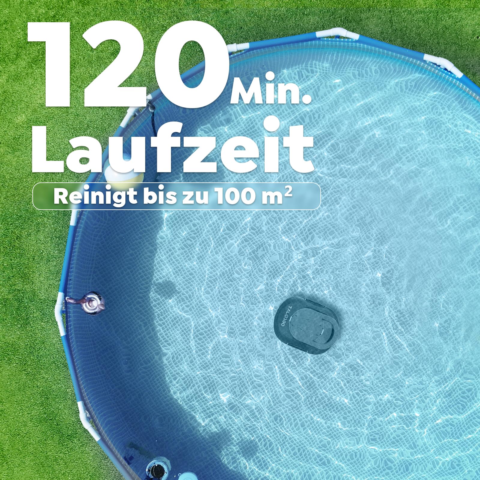 Pleco S1 Poolroboter Akku, Leichter Poolsauger mit Dual-Antriebsmotoren, 80 Min Reinigungszeit, 2,5 Stunden Ladezeit, Auto Parken Poolreiniger für Flache Böden Pools