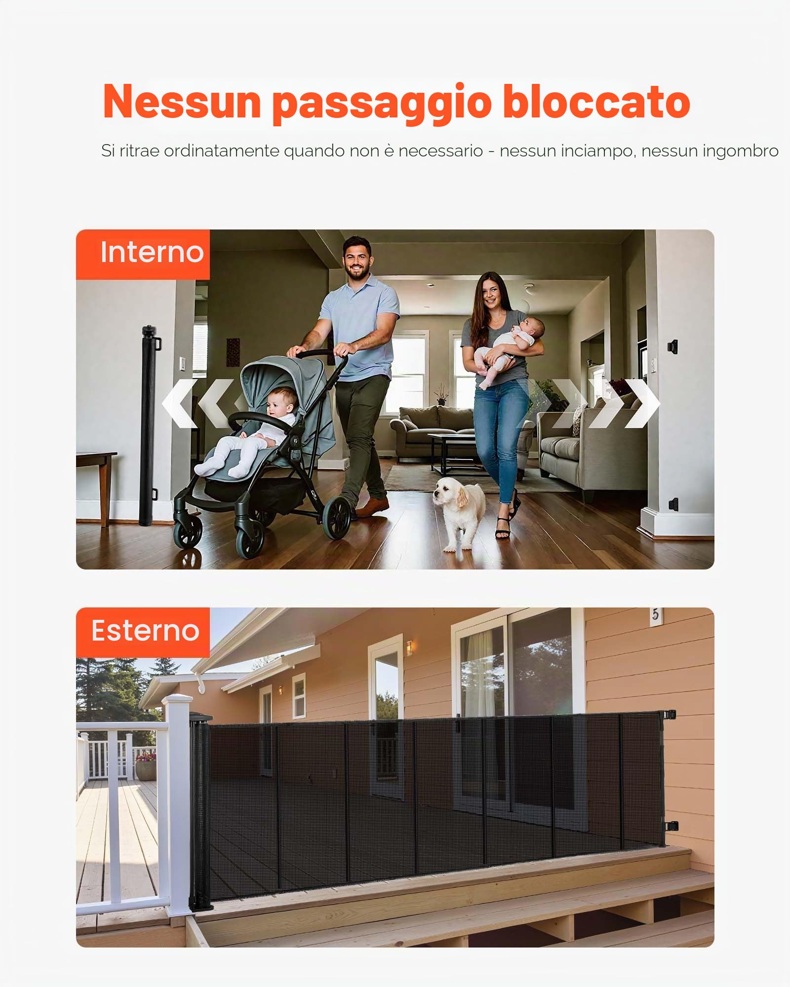 VEVOR Cancelletto Retrattile, Rete Estensibile max. 3050 mm di Larghezza, Altezza 980 mm, con Strisce in Fibra di Vetro Rinforzata, Cancelletto Retrattile in Rete per Cani, Animali Domestici, Nero