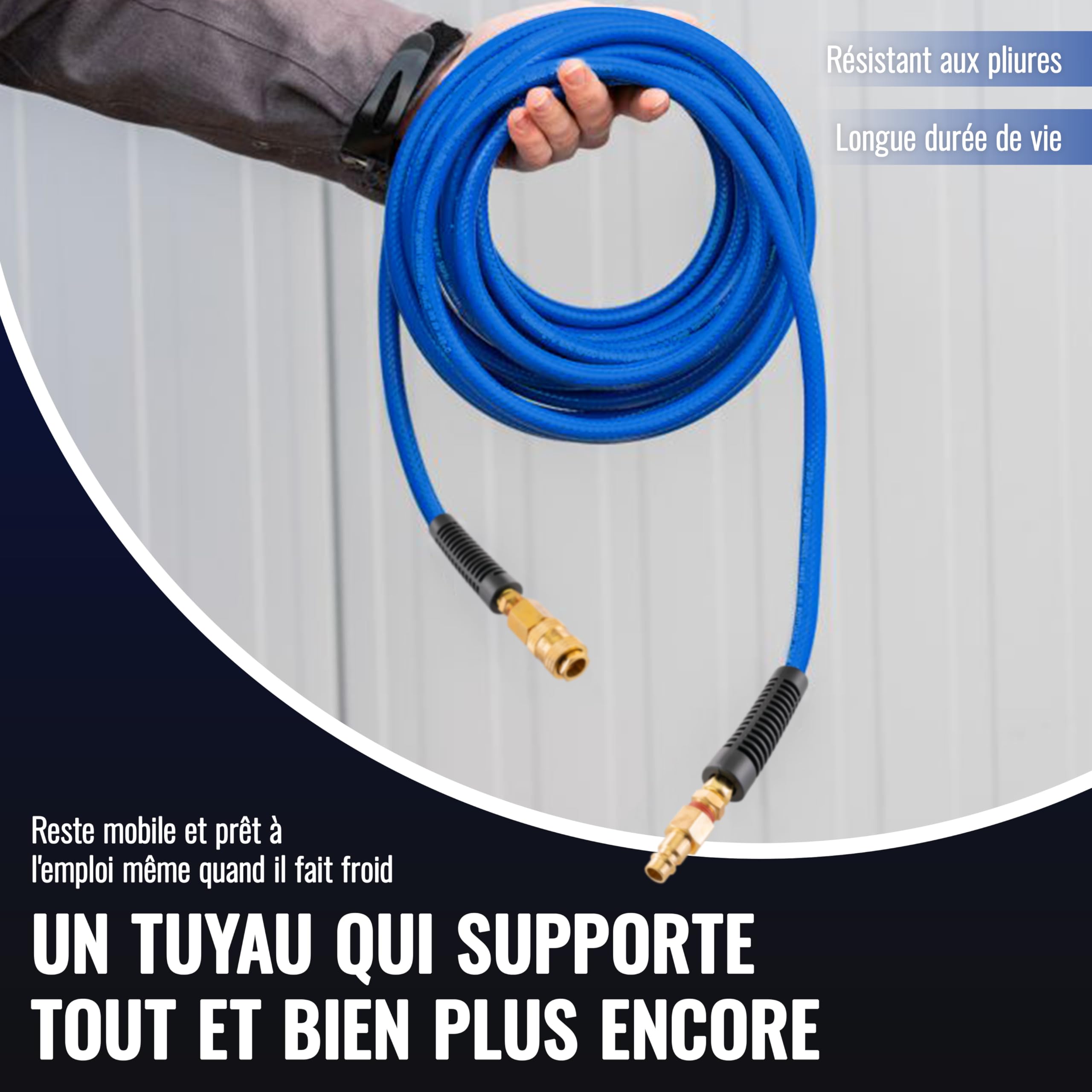 Poppstar Tuyau à Air Comprimé PVC Hybride 50m, Diamètre Intérieur 6mm, Raccord Rapide en Laiton 1/4", 20 bar, Bleu