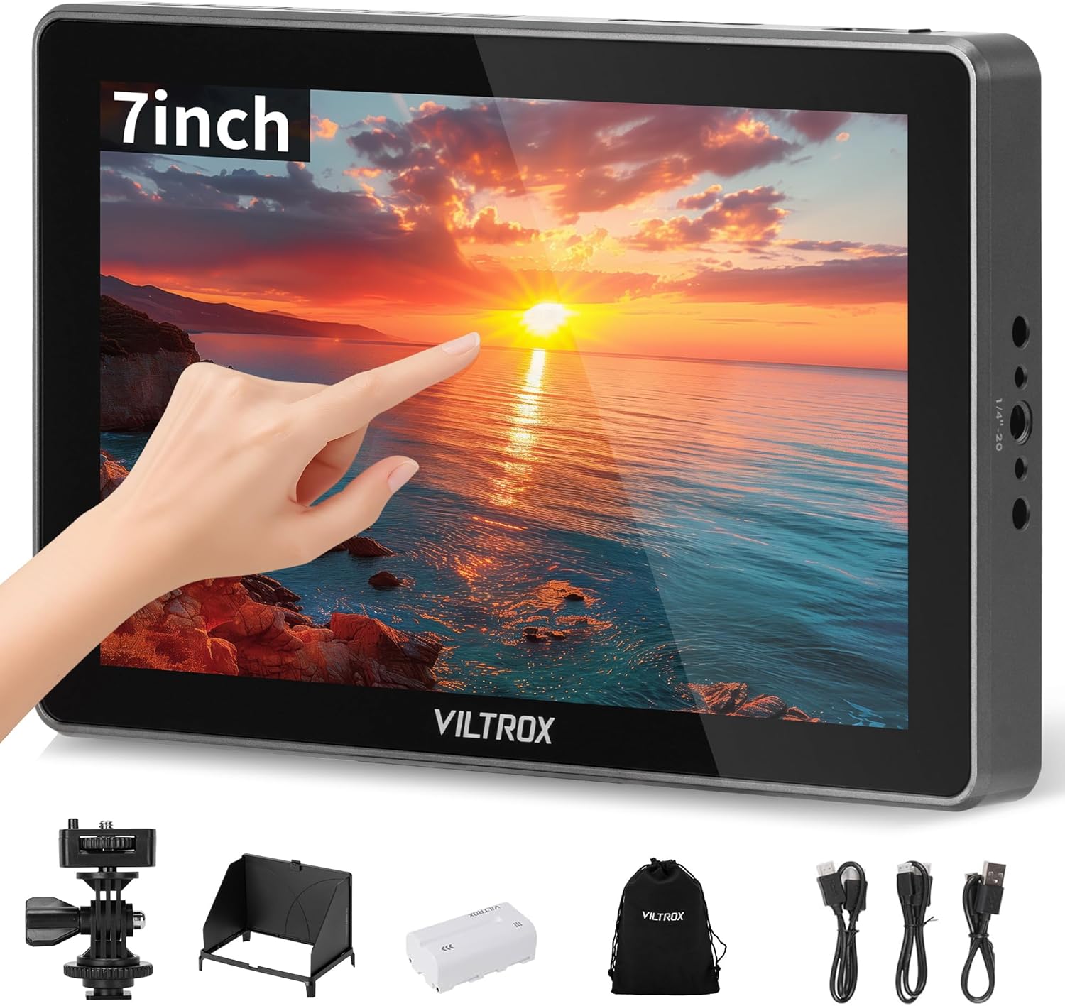 VILTROX 7'' Camera Field Monitor 7 inch Touchscreen Camera Monitor, Full HD 1920x1080 Video Monitoring, 3D Lut, RGB Parade with Sunshade Hood and Battery for Sony Canon Nikon (DC-L1)