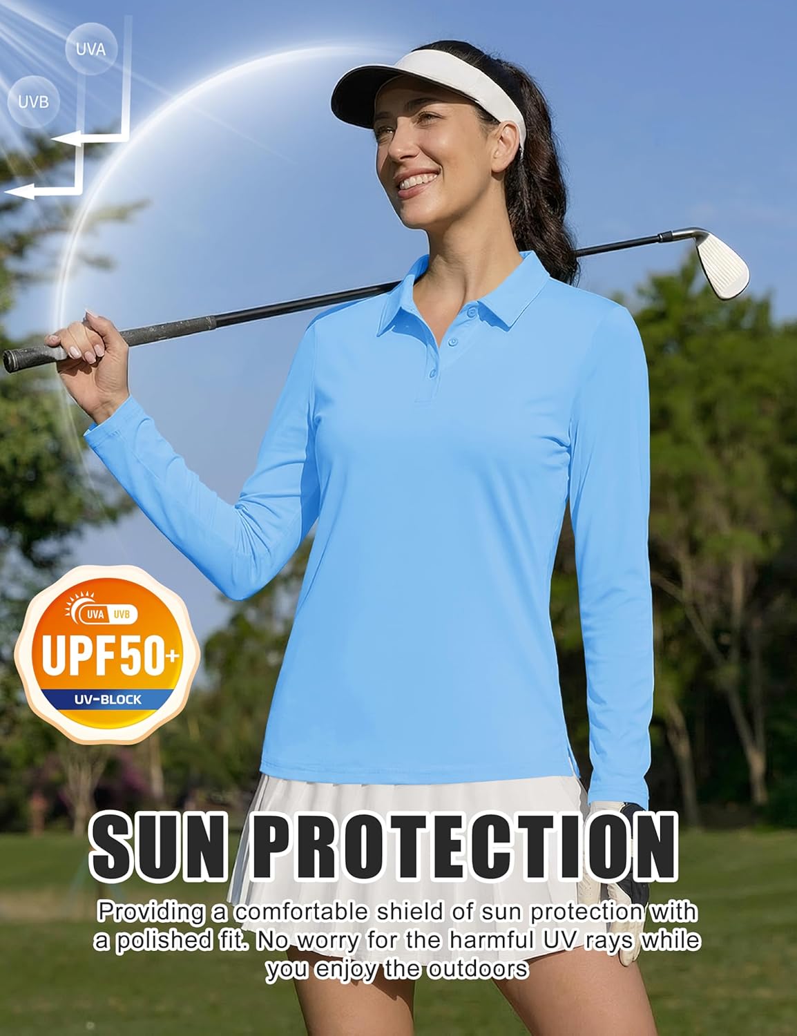 MAGCOMSEN Women's Long Sleeve Polo Shirts UPF 50+ Golf Tops Moisture Wicking Collared Shirt Tennis 3-Button - Image 5