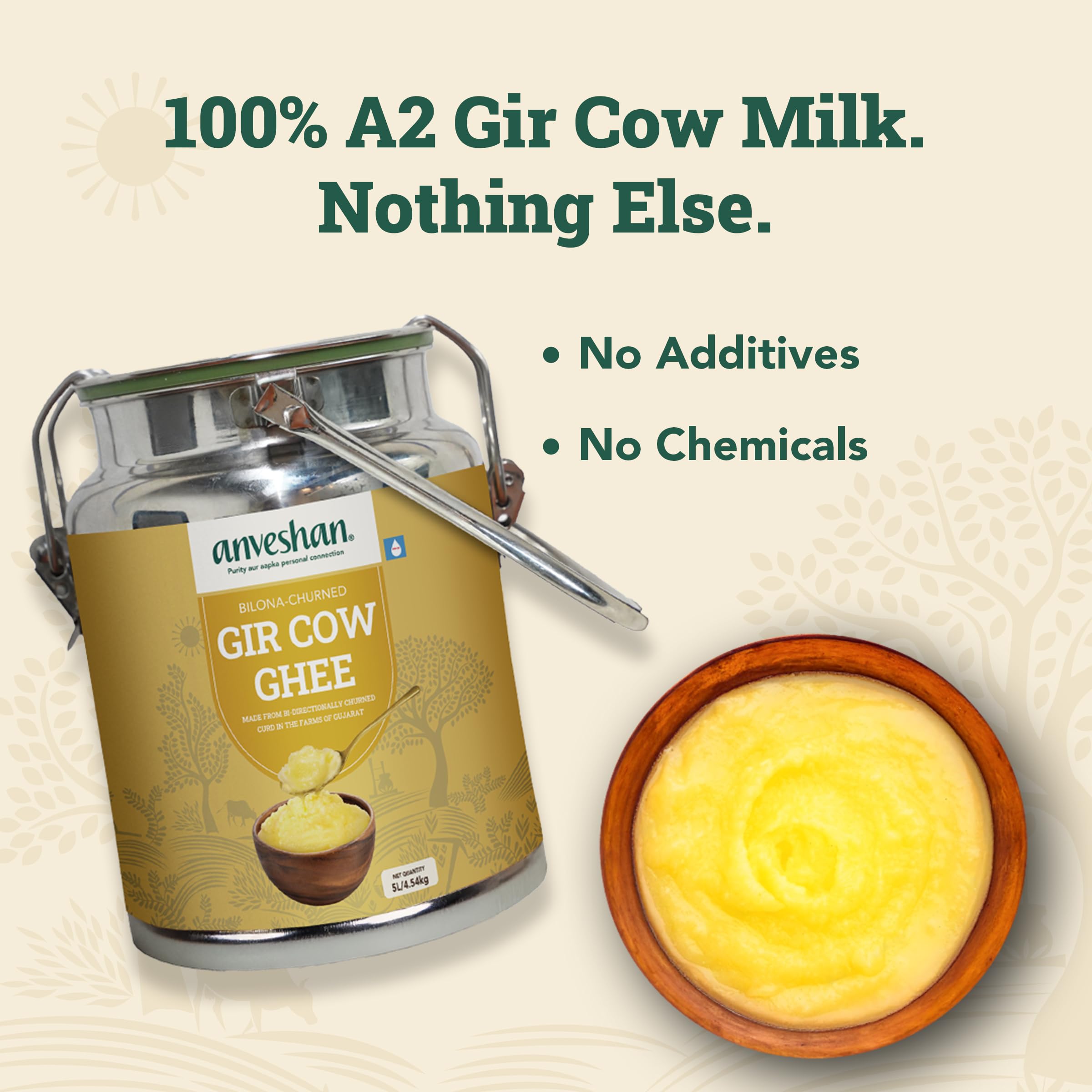 Anveshan A2 Gir Cow Ghee - 5L Dolchi | Traditional Bilona Method | Curd- Churned | Cultured | Pure and Nutural | Lactose and Gluten Free | Lab Tested product image 6