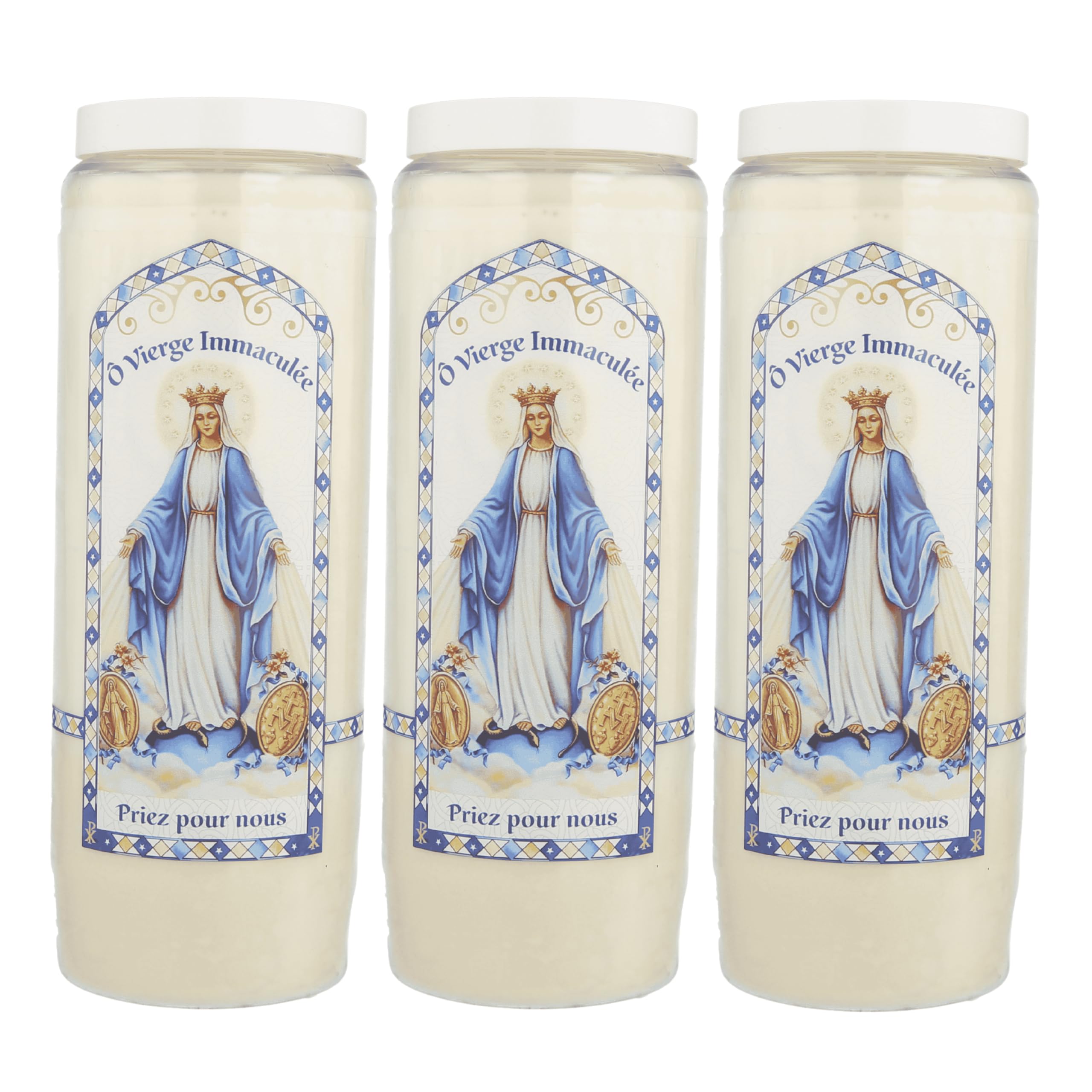 Palais Du Rosaire White 3 Novena Candles Of The Miraculous Virgin 17.5 Cm – Novena Candle – Christian Cult In Vegetable Wax