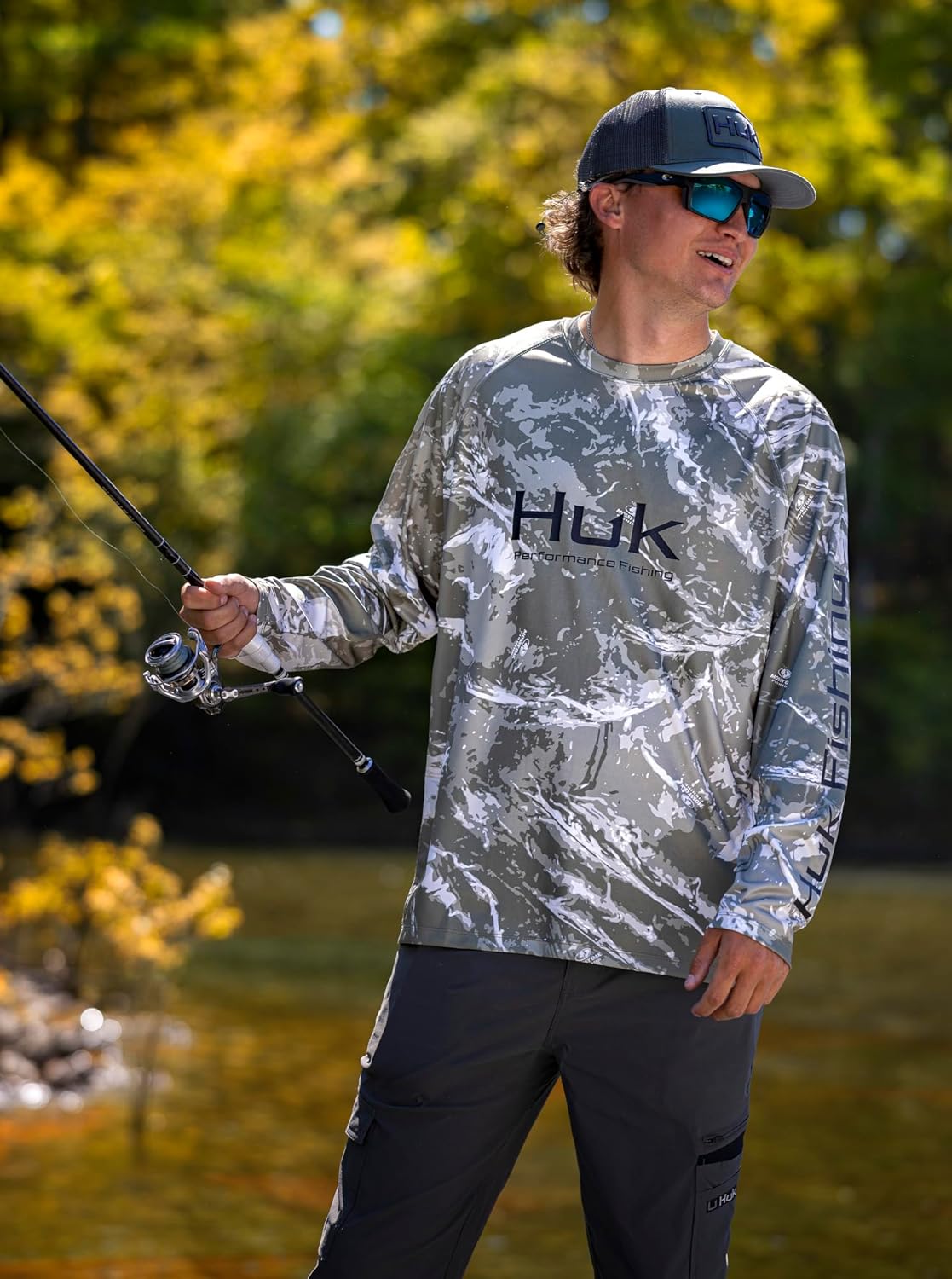 HUK Mens Pursuit Pattern Crew Long Sleeve Shirt, Performance Shirt - Image 5