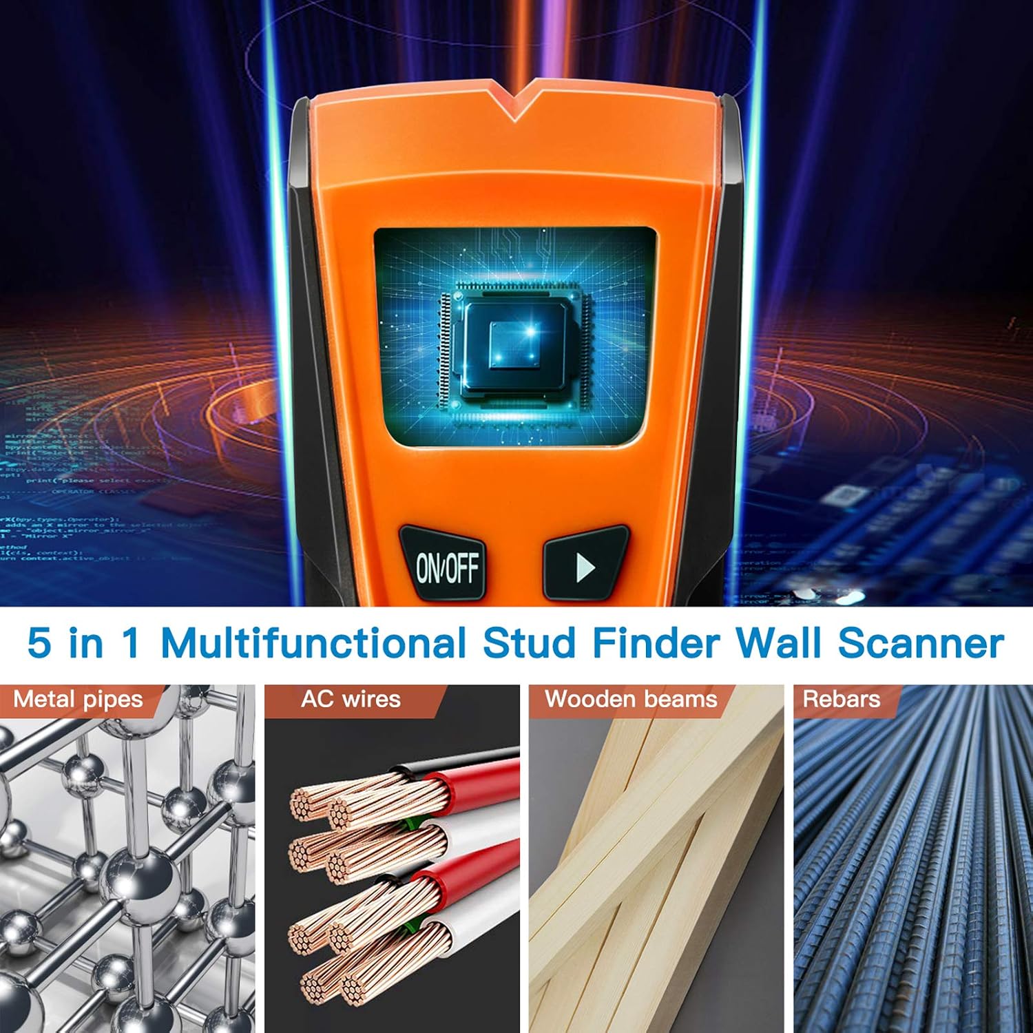 Stud Finder Wall Detector 5 in 1 Electronic Stud Sensor Wall Scanner Center Finding with Battery LCD Display for Wood Live AC Wire Metal Studs Detection