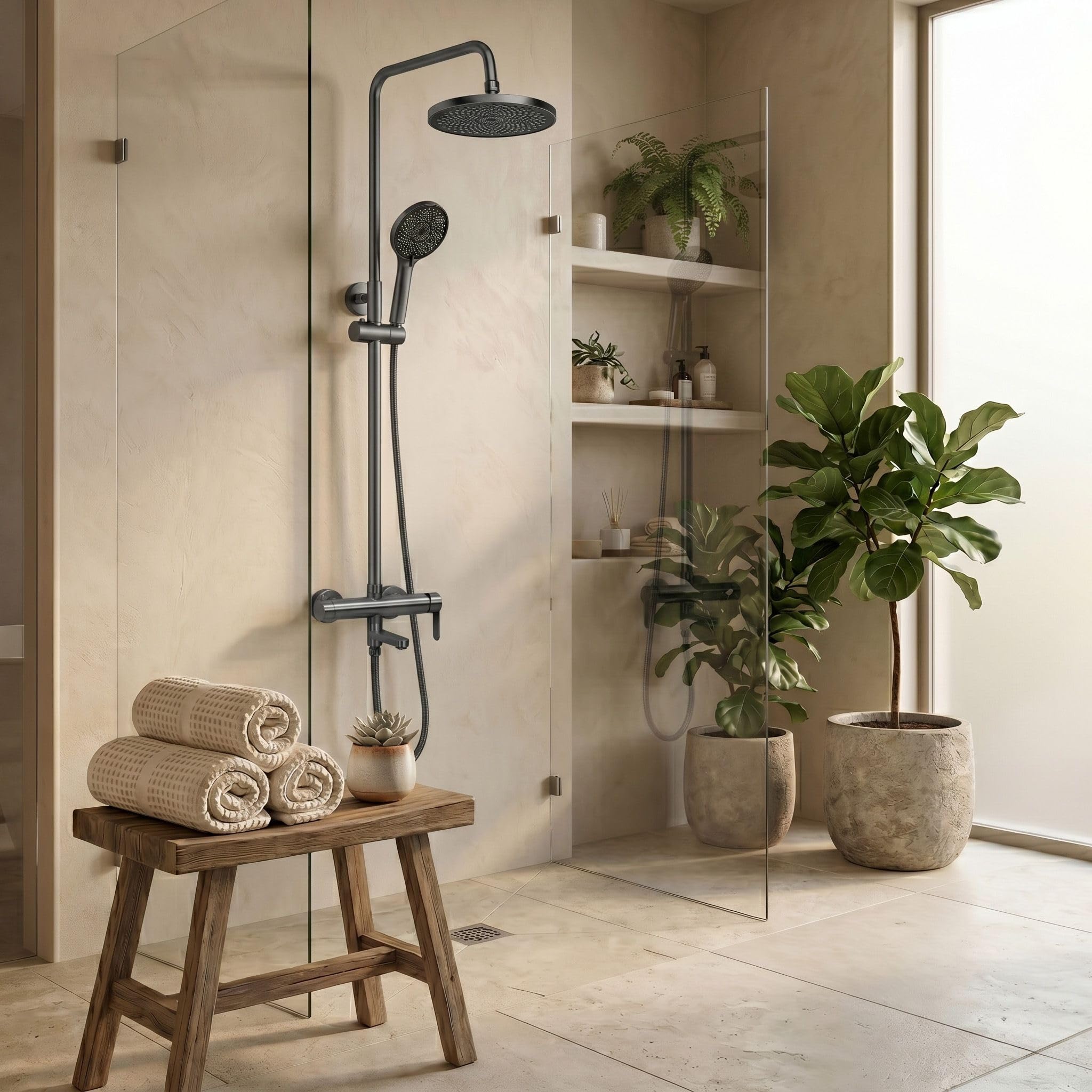 Rea - Zestaw Prysznicowy Natryskowy Arcos Tytan - 15 x 15 x 134 cm