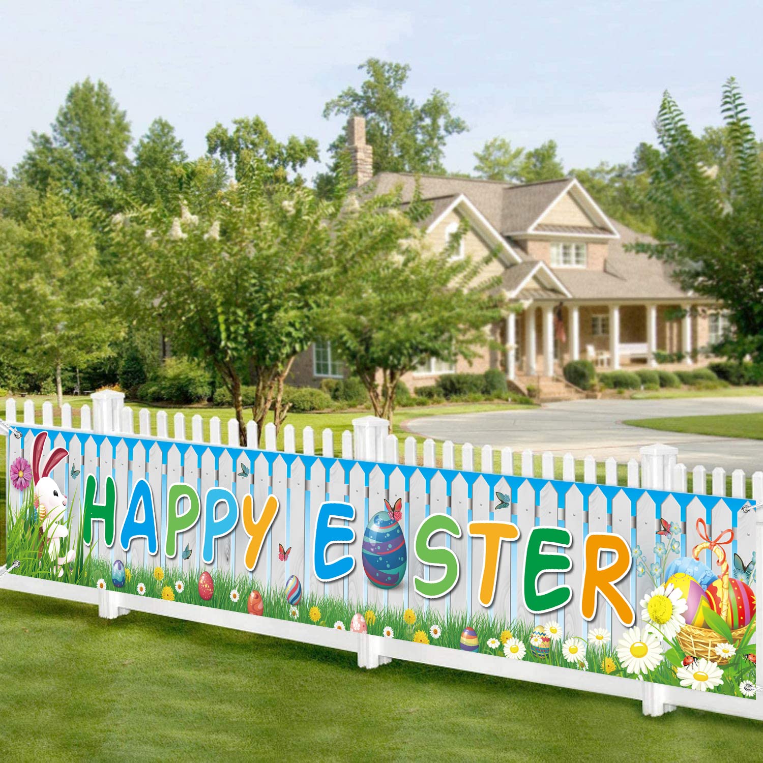 Easter Decorations, Happy Easter Banner Easter Bunny Egg Bunting Game Activity Hanging Banner for Outdoor Indoor Easter Decor, Happy Easter Day Home Garden Spring Themed Party Supplies