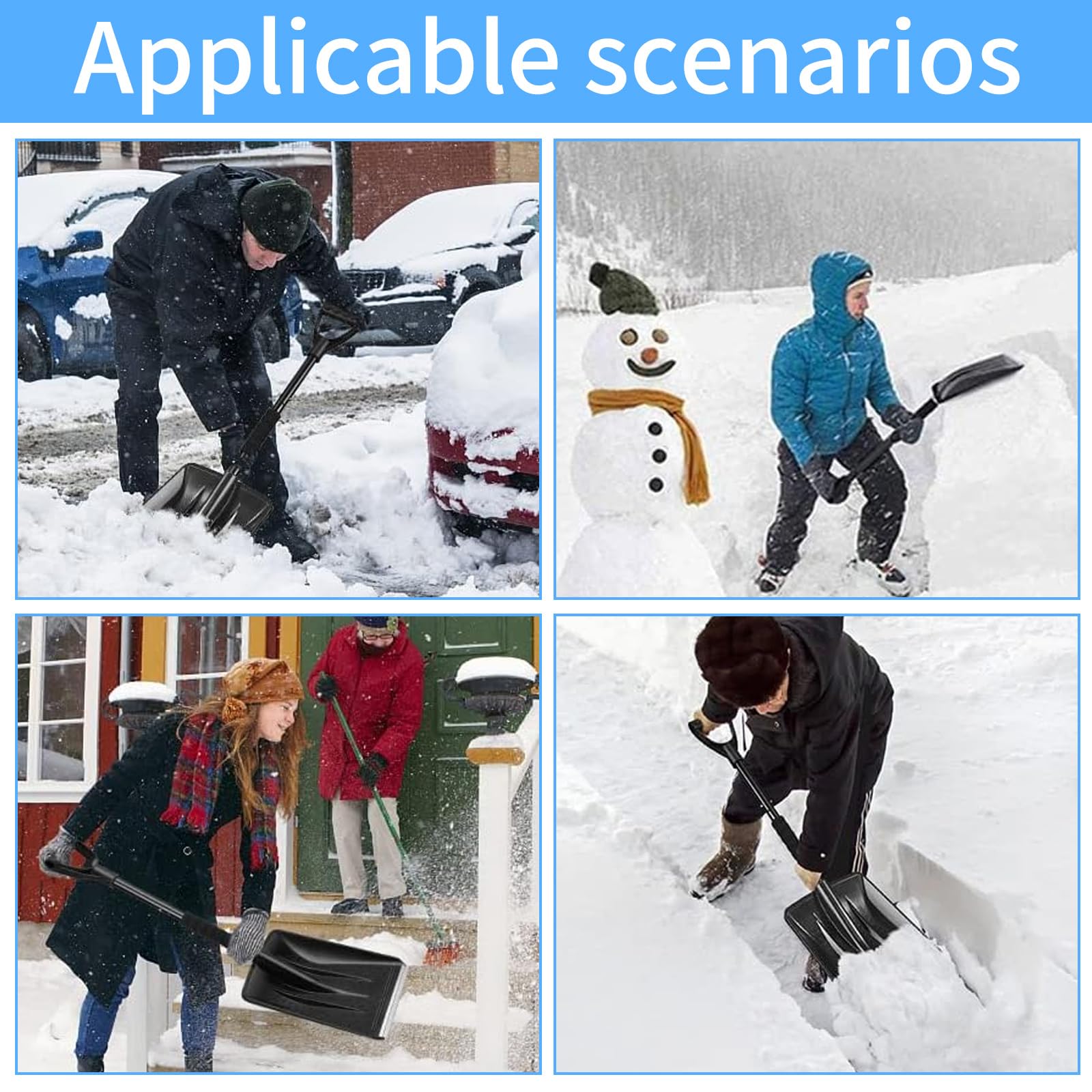 Pala Neve Portatile con Impugnatura Ergonomica a D, Per Giardinaggio Inverno Auto Campeggio all'Aperto e Giardino