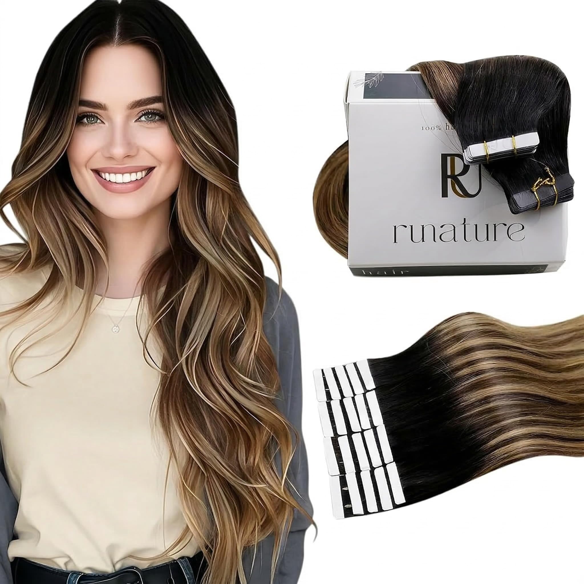 RUNATURE Blonde Tape Hair Extensions Real Human Hair Tape in Hair Extensions Human Hair Invisible Tapes Remy Straight White Blonde Hair 20pcs 50g 18 Inch #800 — view 10