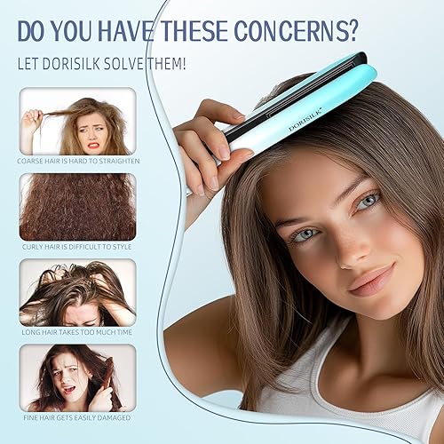 Miniatura 6 de DORISILK Plancha plana de doble voltaje de 1 pulgada, alisador y rizador de pelo de cerámica 2 en 1, plancha alisadora de 450 para cabello fino y
