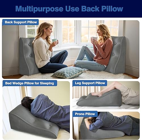 Miniatura 3 de Daneey Almohada de lectura para cama para adultos, almohada de apoyo de espalda para cama, almohada de asiento y respaldo de terciopelo, color gris