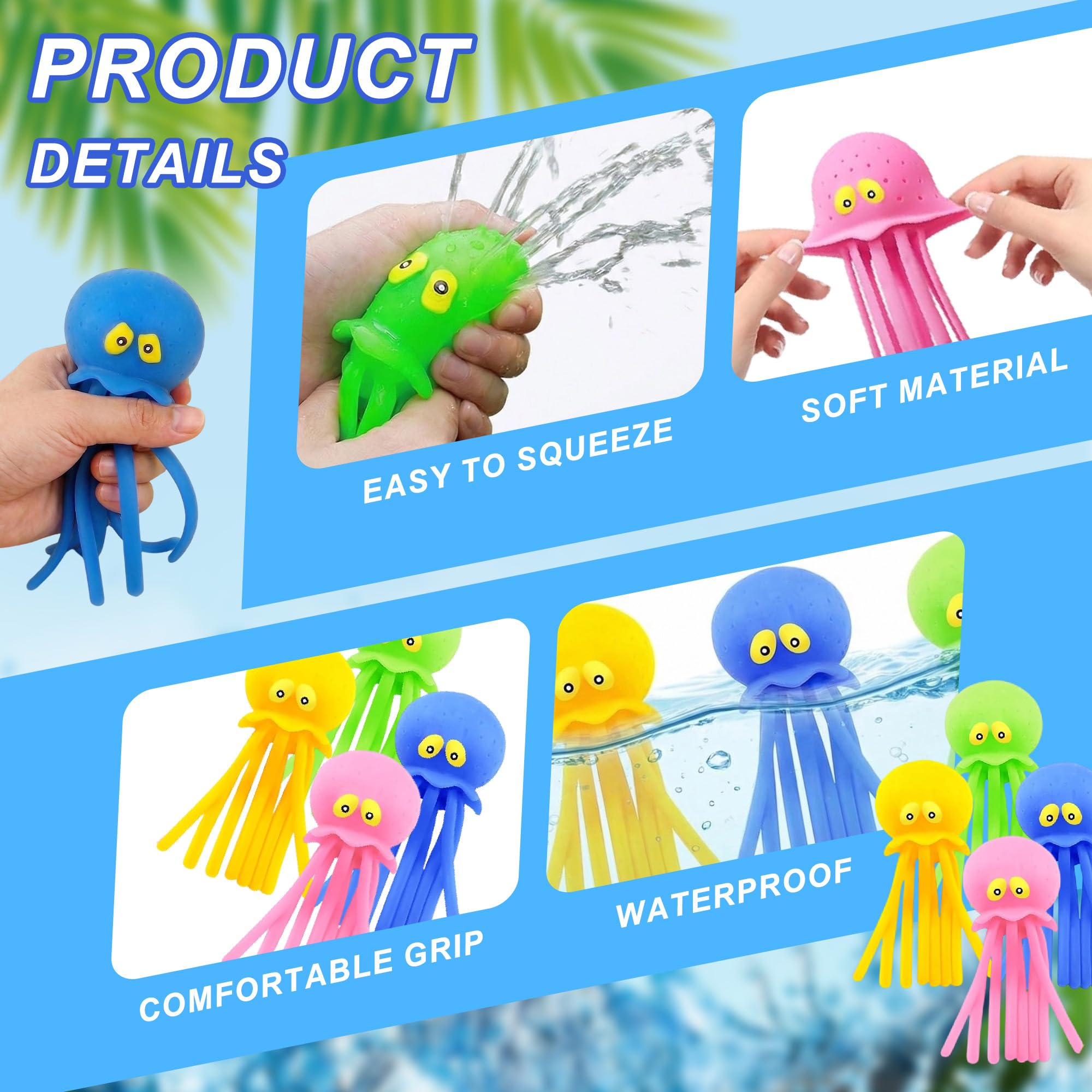 Juego de 4 globos de agua con forma de pulpo, juguetes para piscina, globos reutilizables para bombas de agua, para piscina, playa, bañeras