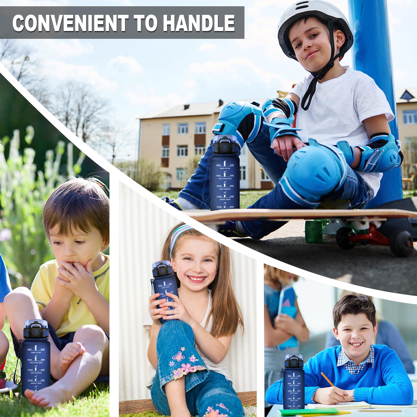 JAPORIA Borraccia 500ml, a Prova di Perdite, Bottiglia Motivazionale con Cannuccia, Indicatore Tempo, per Campeggio, Scuola, Ufficio, Lavoro