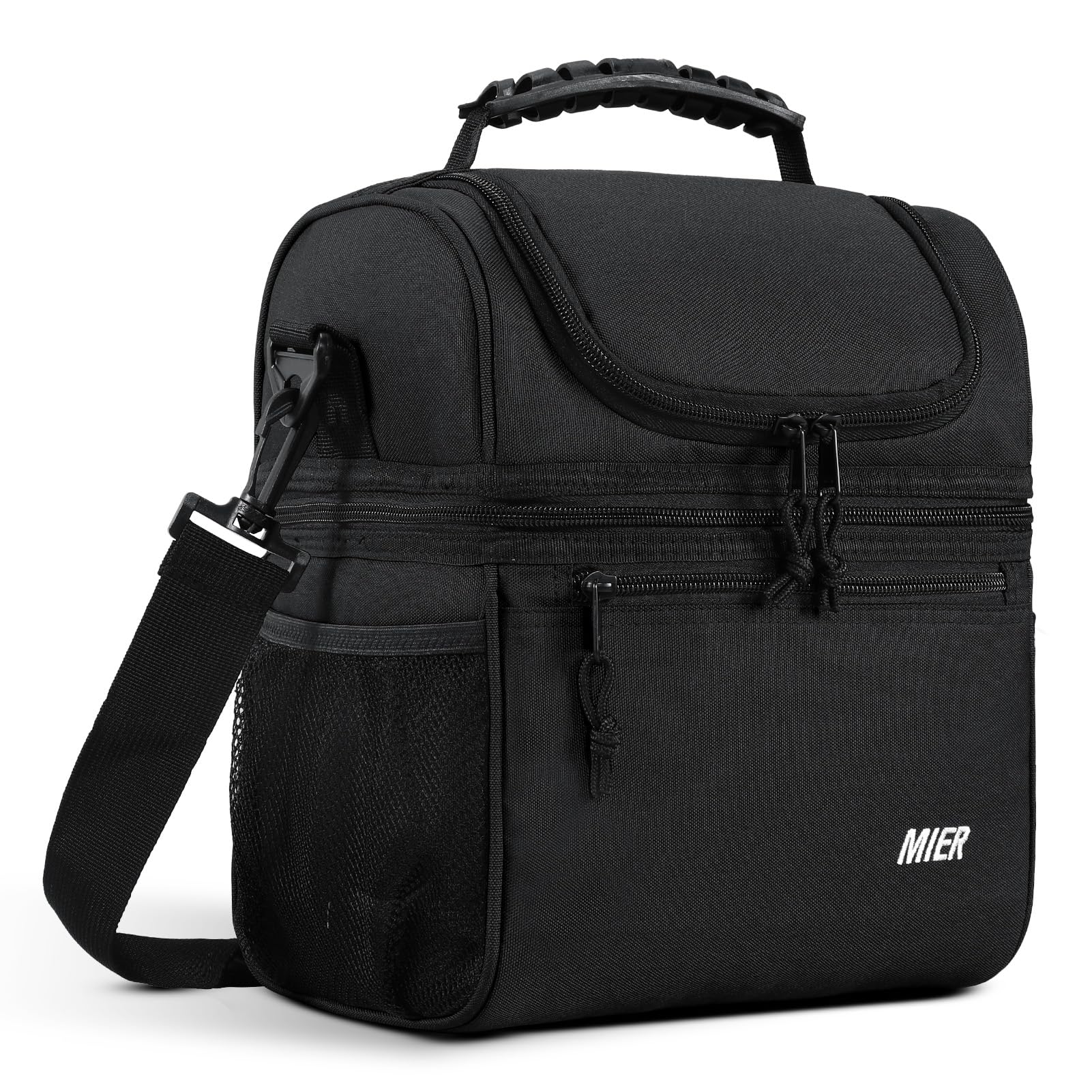 MIER 2 Compartment Lunch Bag for Men Women, Leakproof Insulated Cooler Bag for Work, School, Black