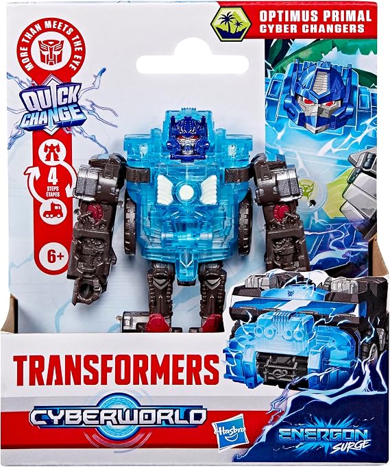 Transformers CYBERWORLD Optimus Primal Cyber Changers Energon Surge | 4-Inch Action Figure | Quick Change to Truck Mode | Robot Toys for Kids 6+