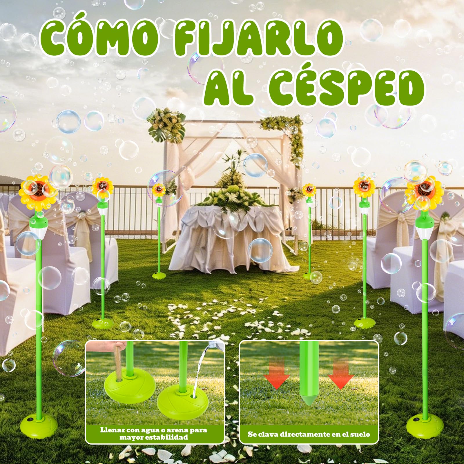 Maquina de Burbujas Automatica, Máquina de Burbujas Recargable con Luces y Música para Niños, Jardín, Cumpleaños, Boda, Fiesta, Altura Ajustable 51cm-119cm, con Control Remoto (Amarillo)