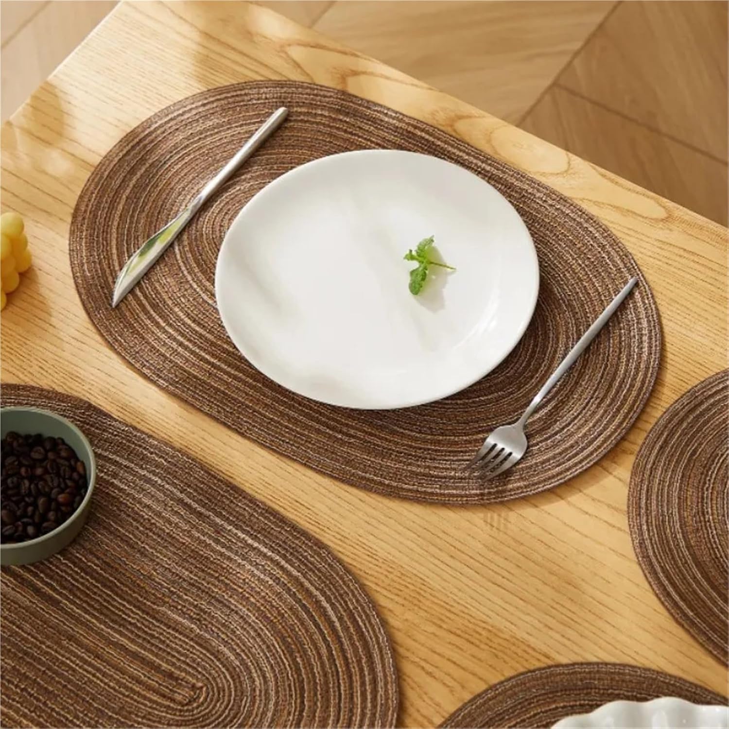 35x50cm Oval Braided Coffee Placemats Big Table Mats for Dining Tables Natural Woven Heat Place Mats 식탁매트(CO-Blue,10pcs 35x50cm)